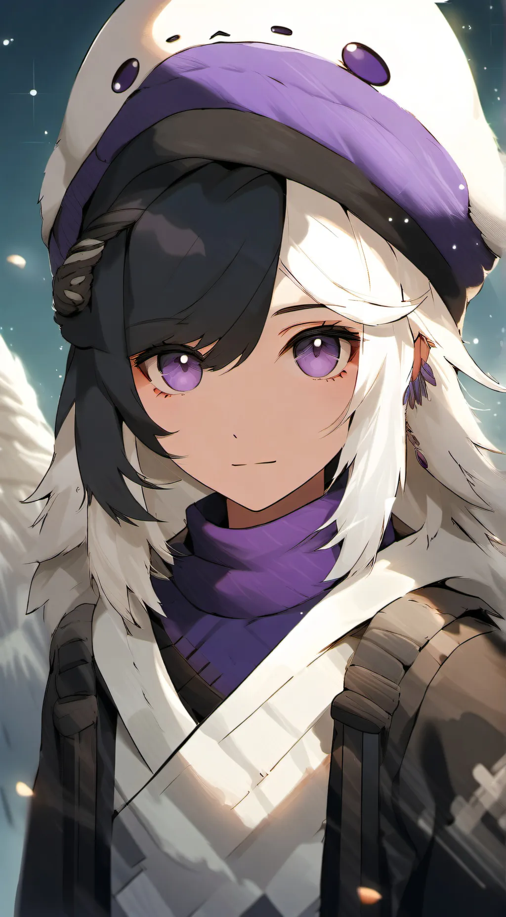 ai character: why she purple  background