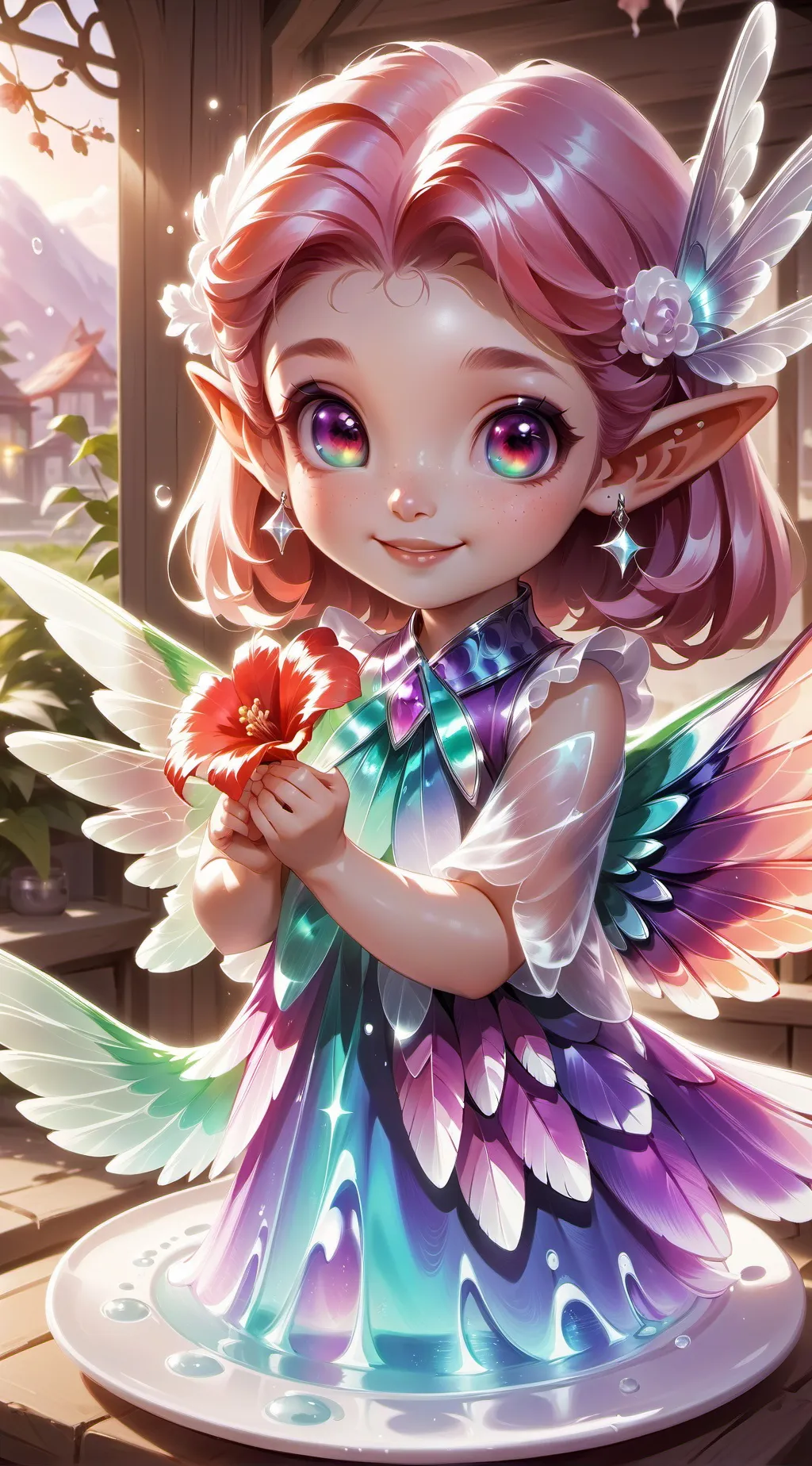 ai character: Glimmerwing the Hummingbird Furry background