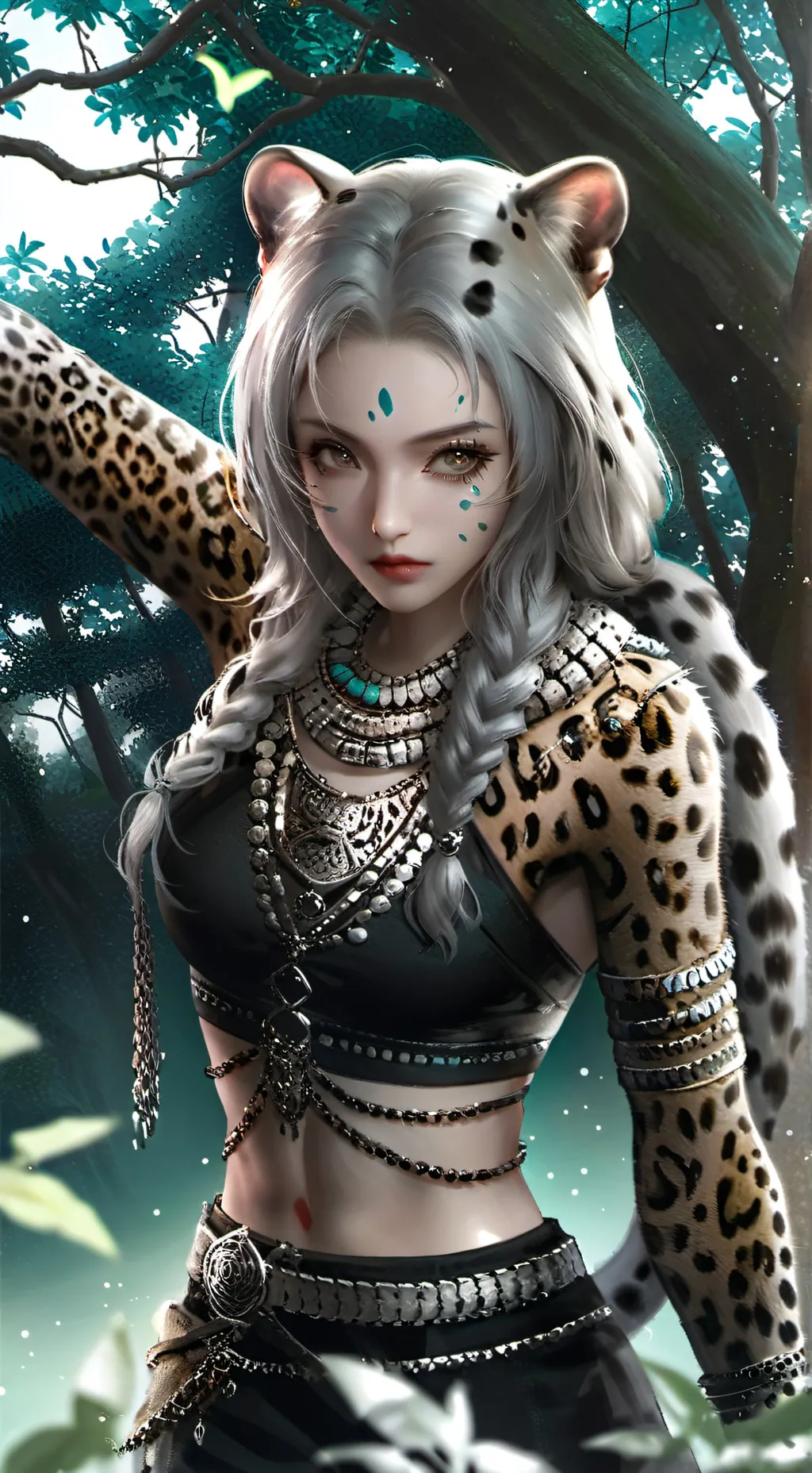 ai character: Tree Climbing Leopard Furry background