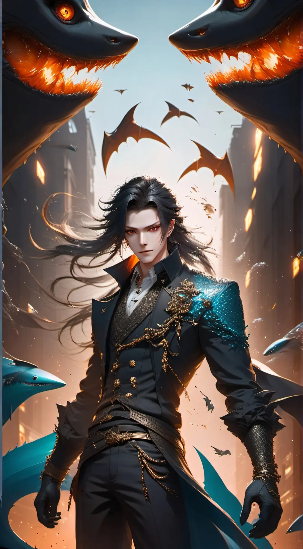 ai character: Yuri, the Hybrid Shark Performer background