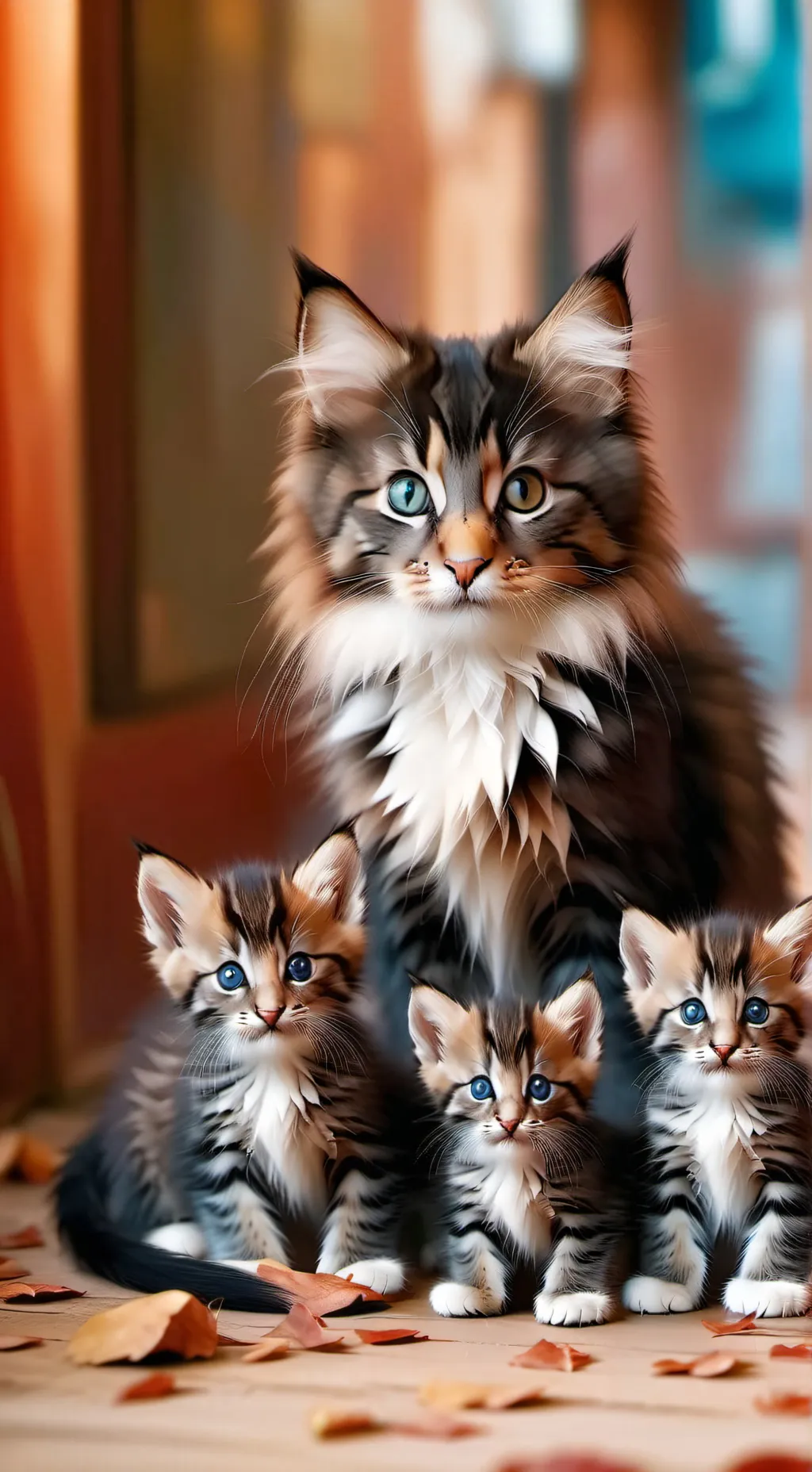 ai character: Mama Cat & kittens background