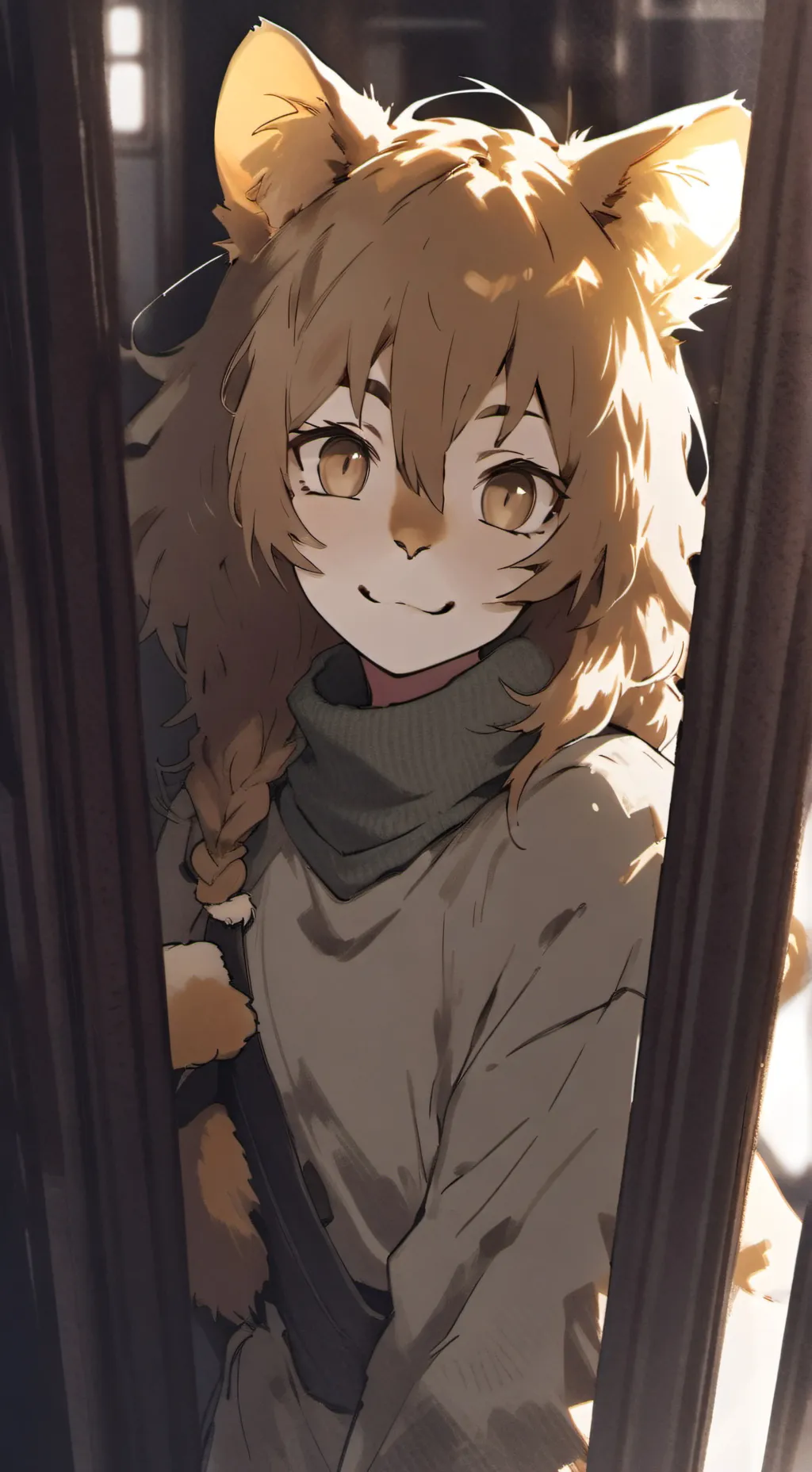 ai character: Stealthy Tan Lioness Furry background