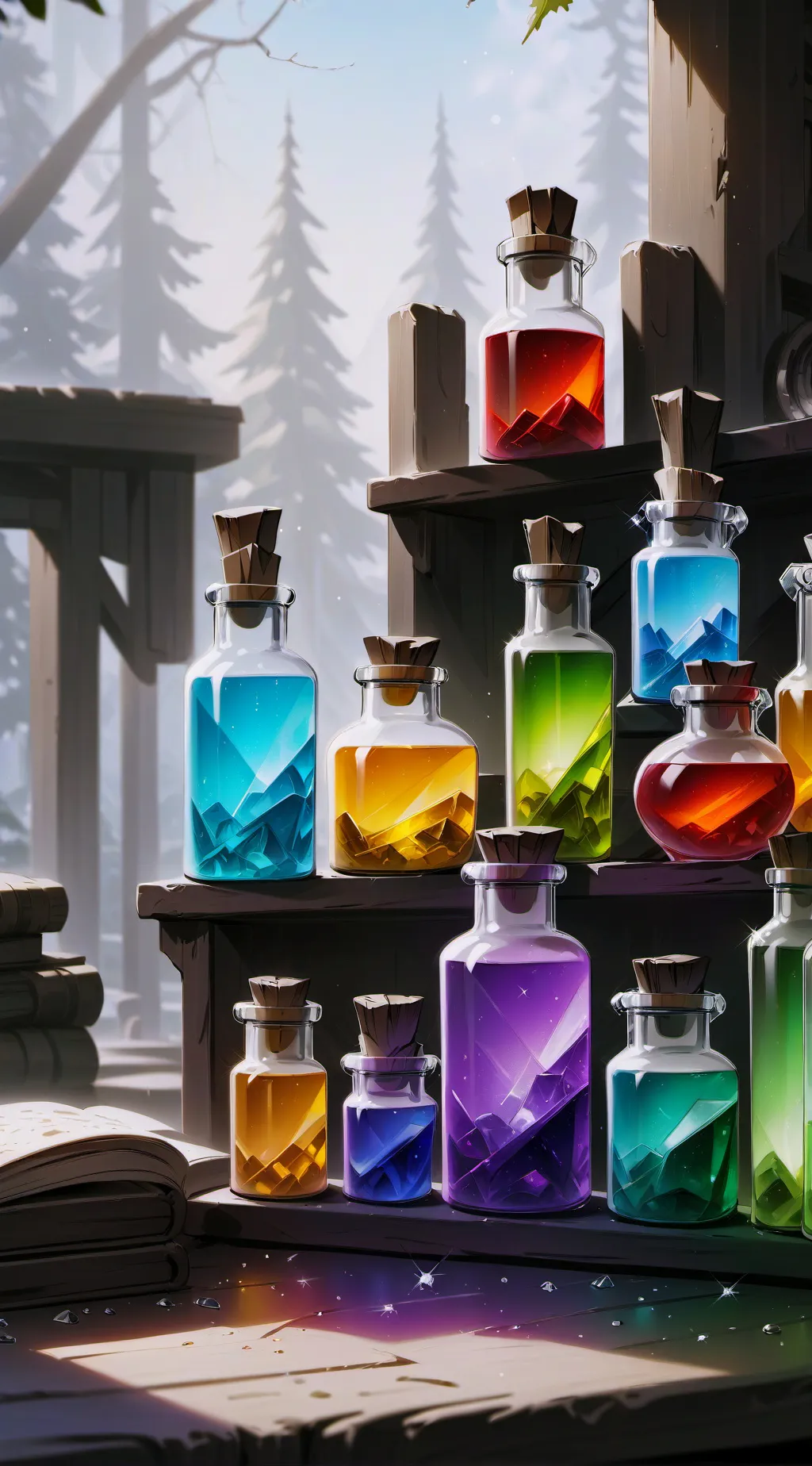 ai character: Colorful potions!  background