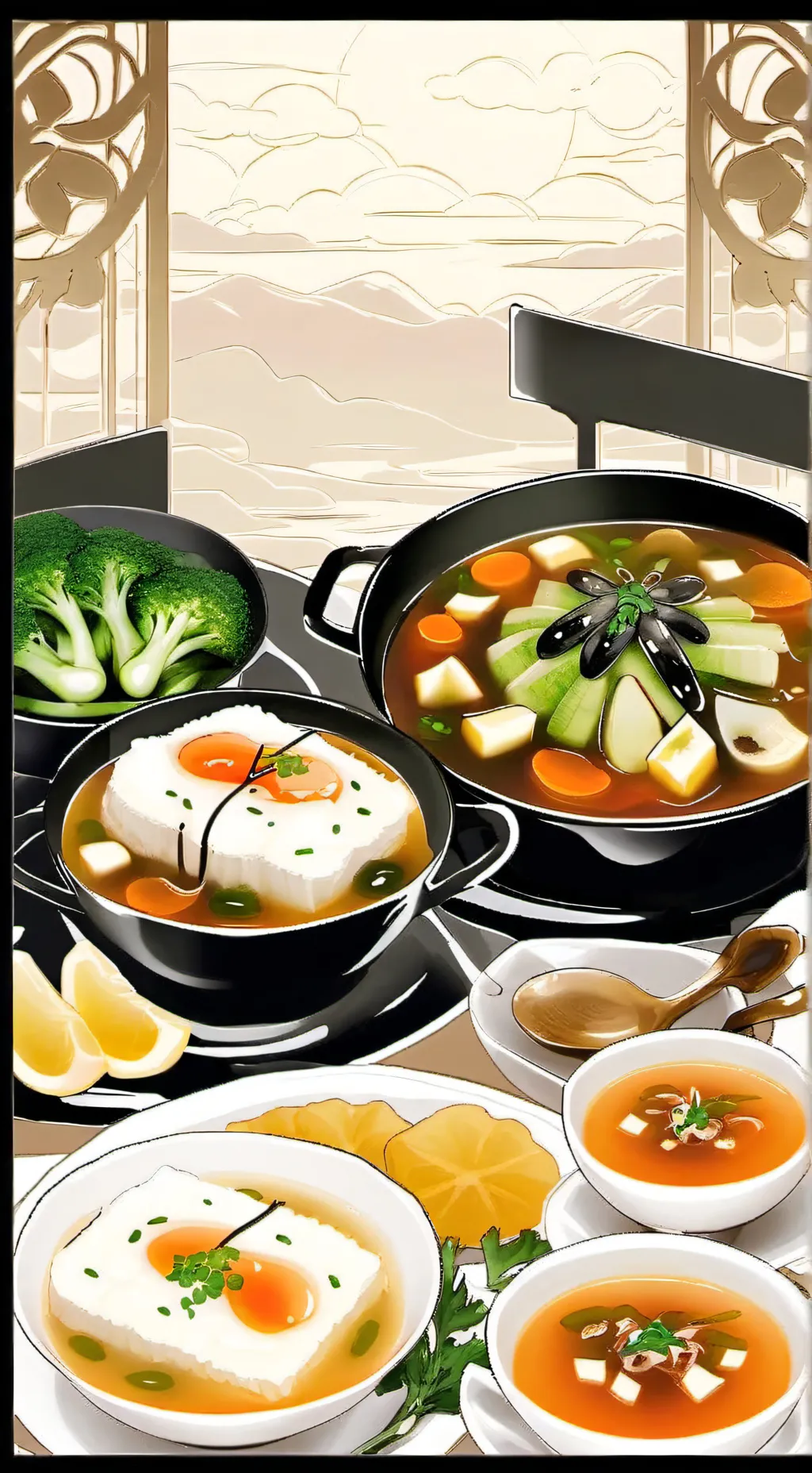 ai character: vegetable soup background