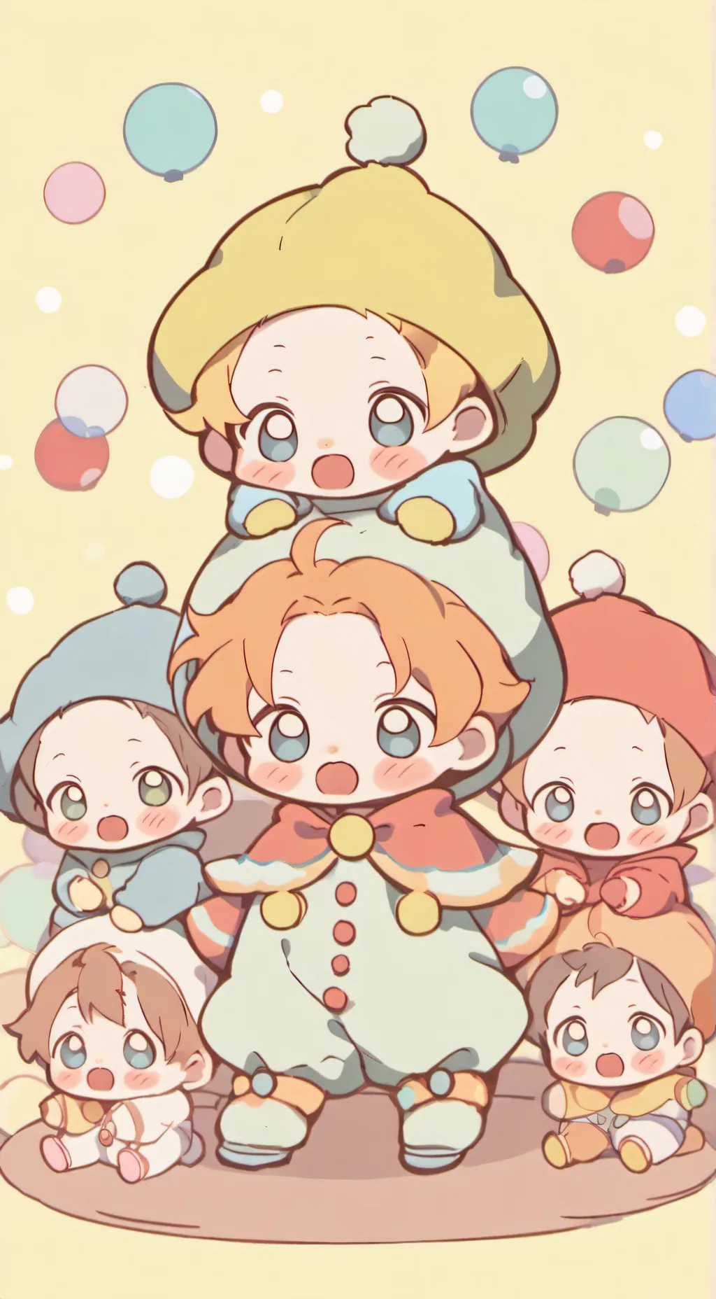 ai character: THE CLOWN BABYS AH background