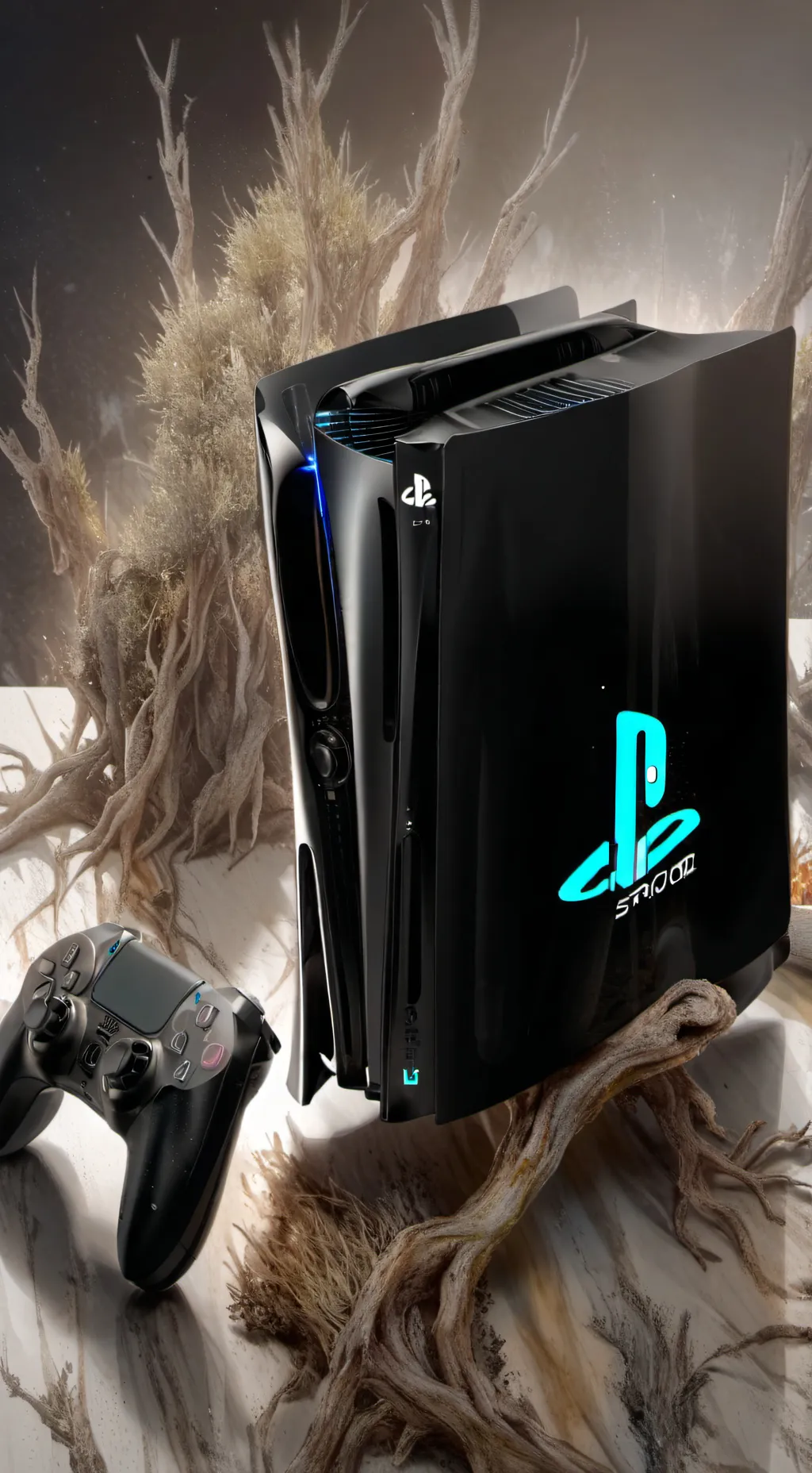 ai character: ps5 console. background