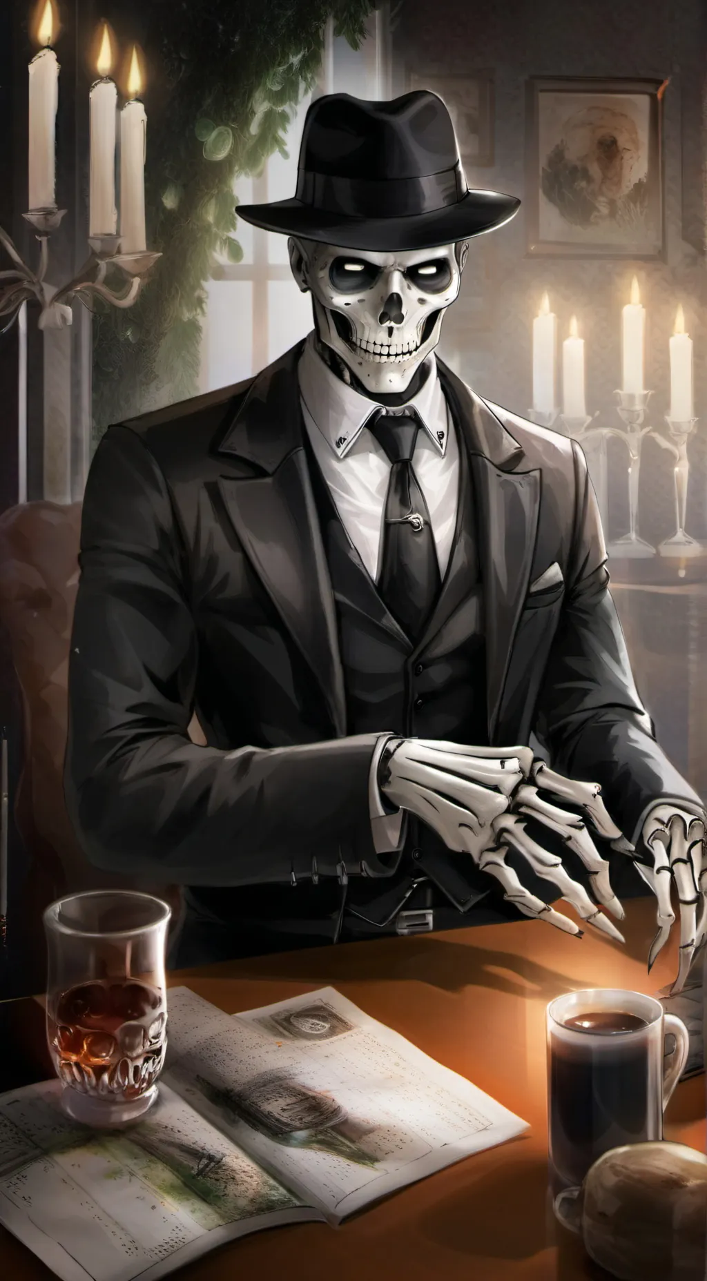 ai character: Skulduggery P. background