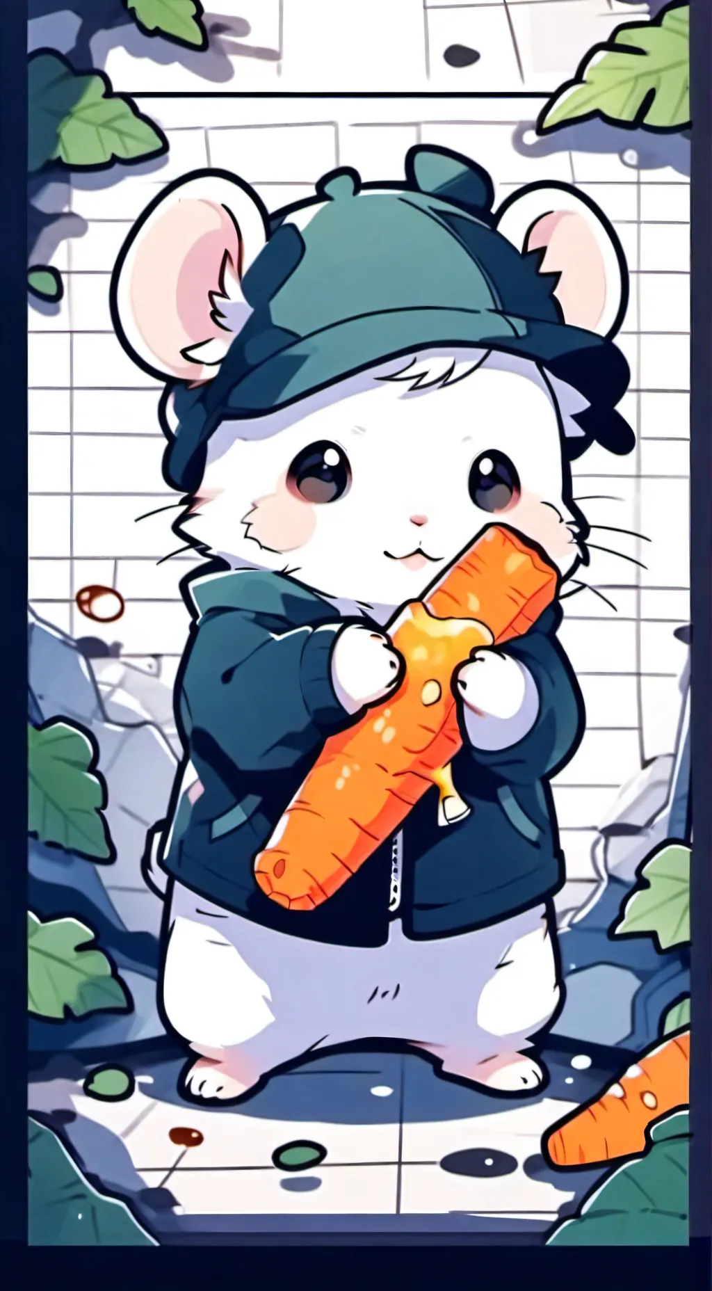 ai character: Hamster eats wine background