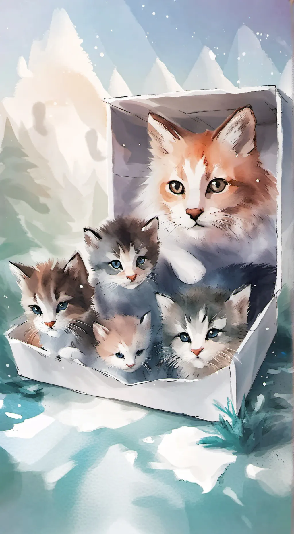ai character: mama cat and kits background