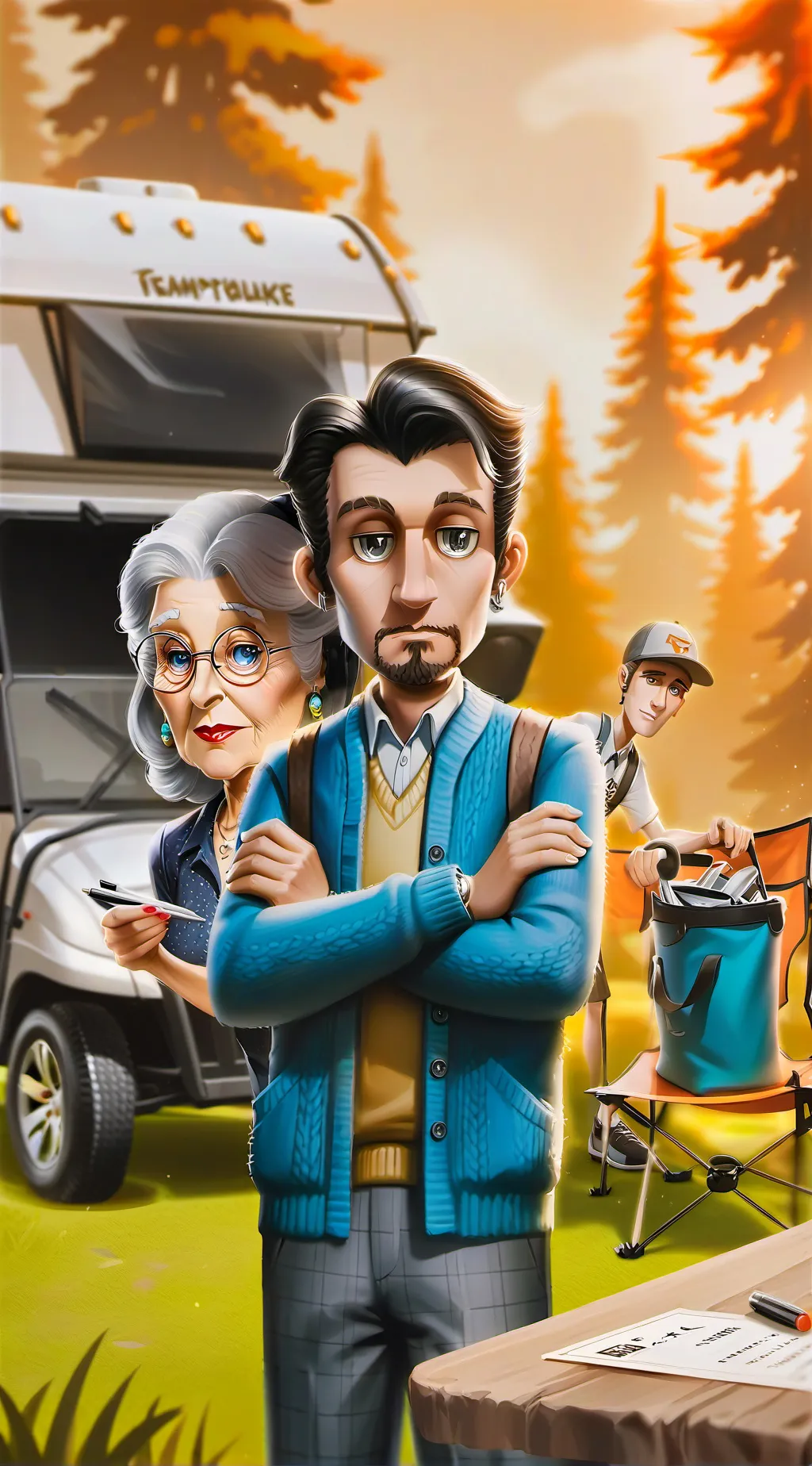 ai character: Mrs Camp Host  background