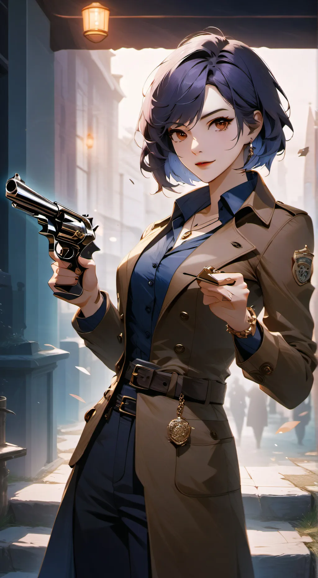 ai character: detective Angela  background