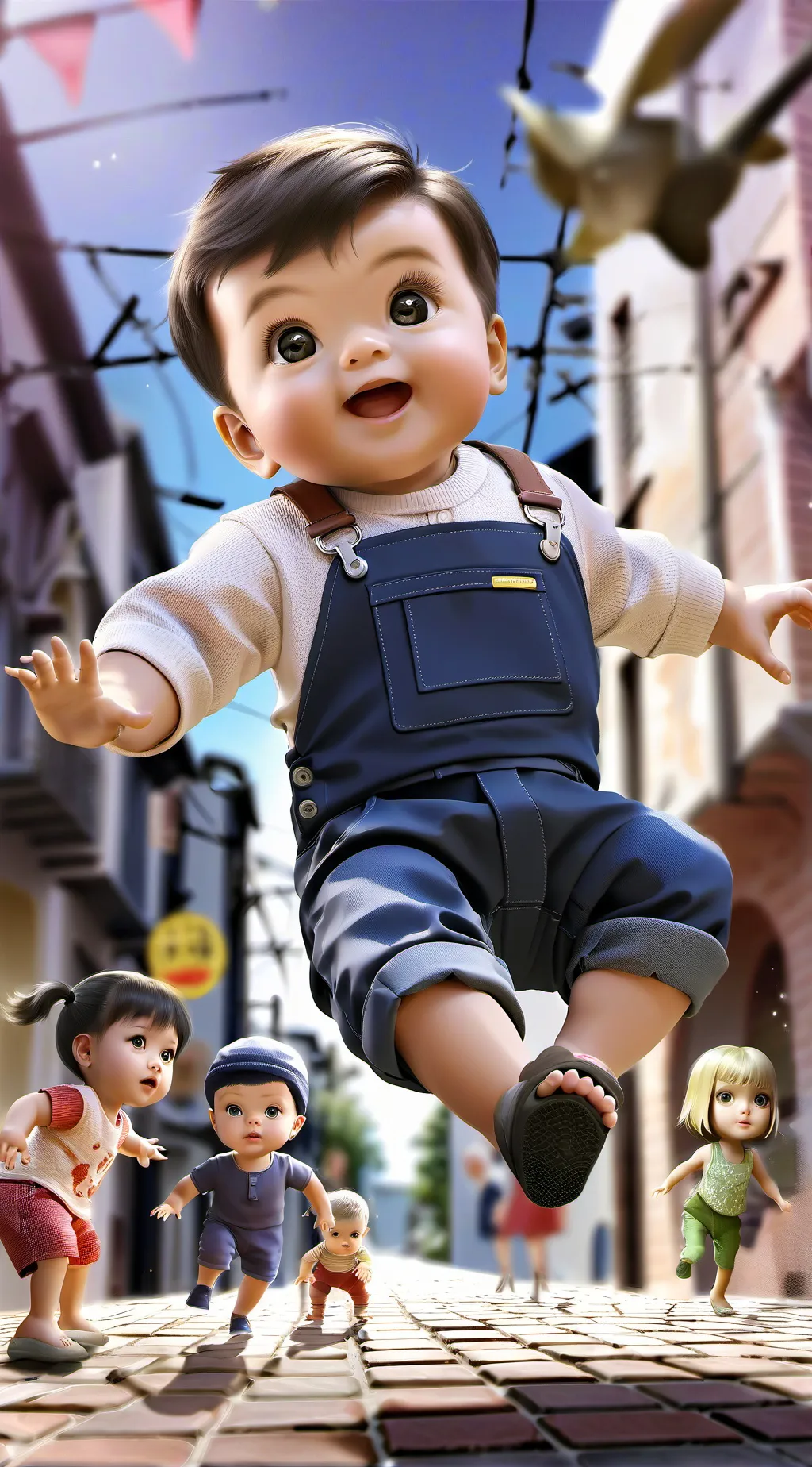 ai character: baby street background