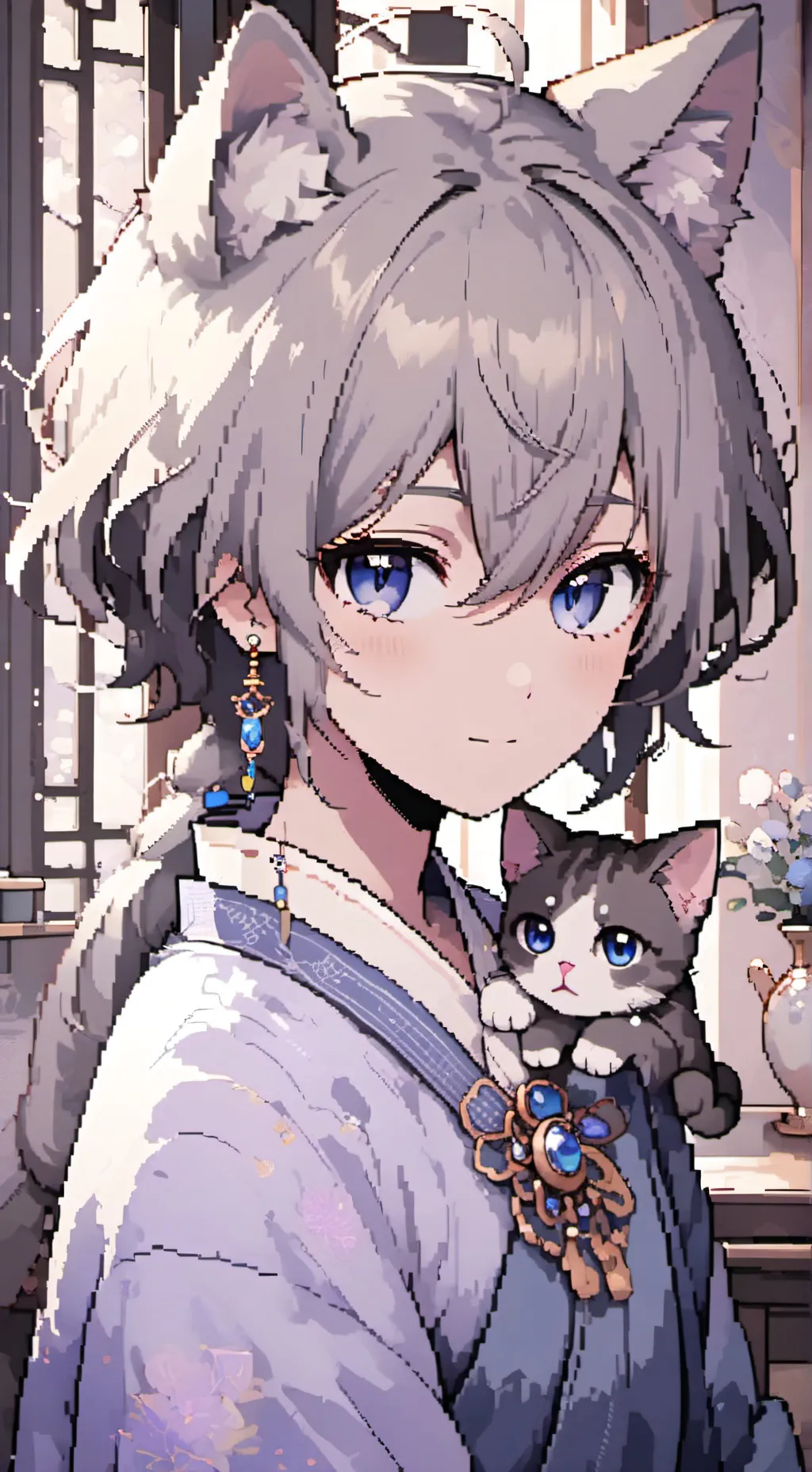 ai character: Blue Fuzz Spirit background