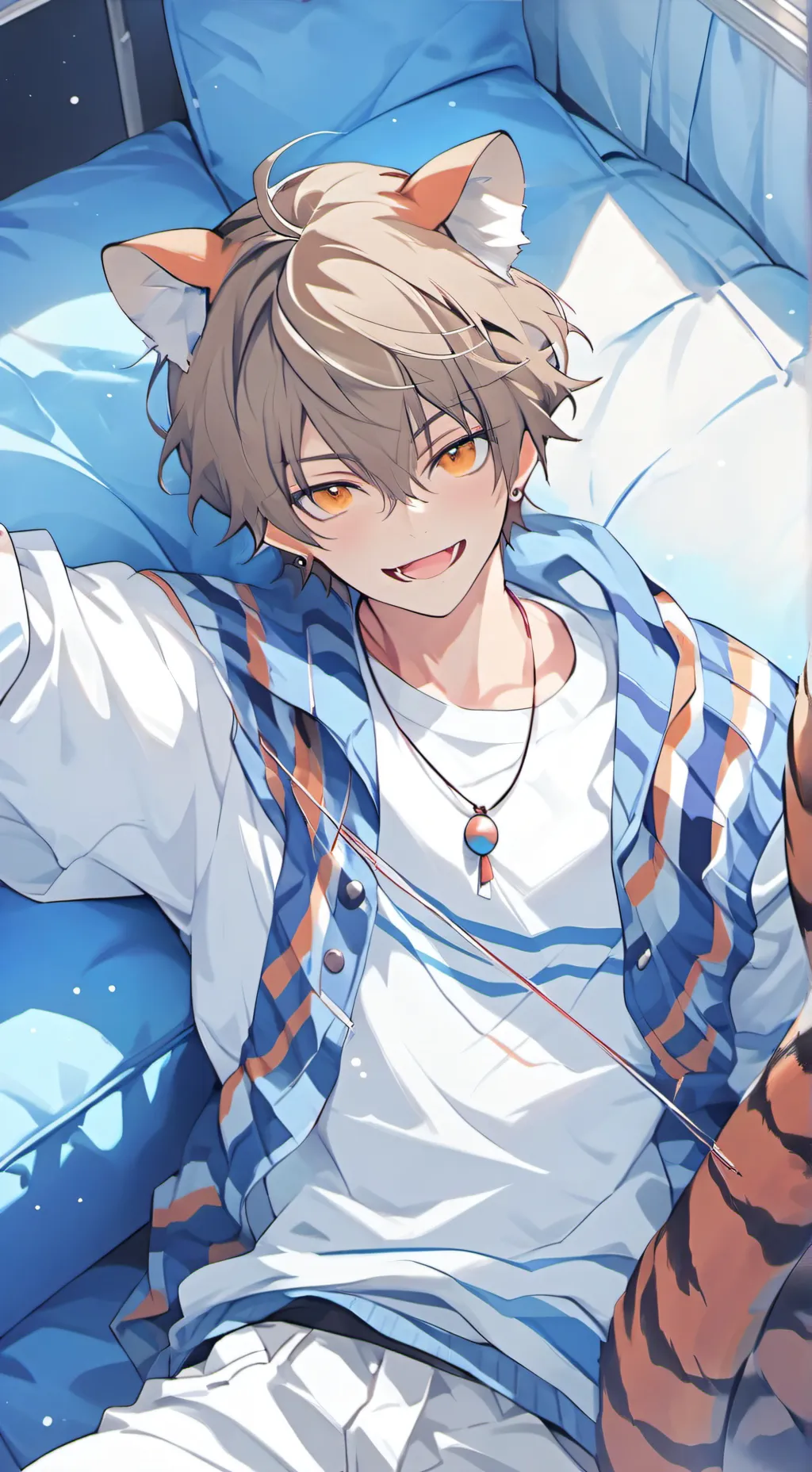 ai character: Muscly Tiger Furry background