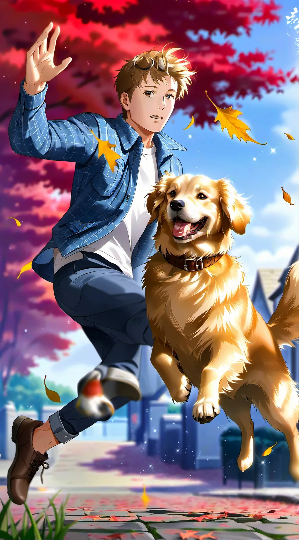 ai character: golden retriever  background