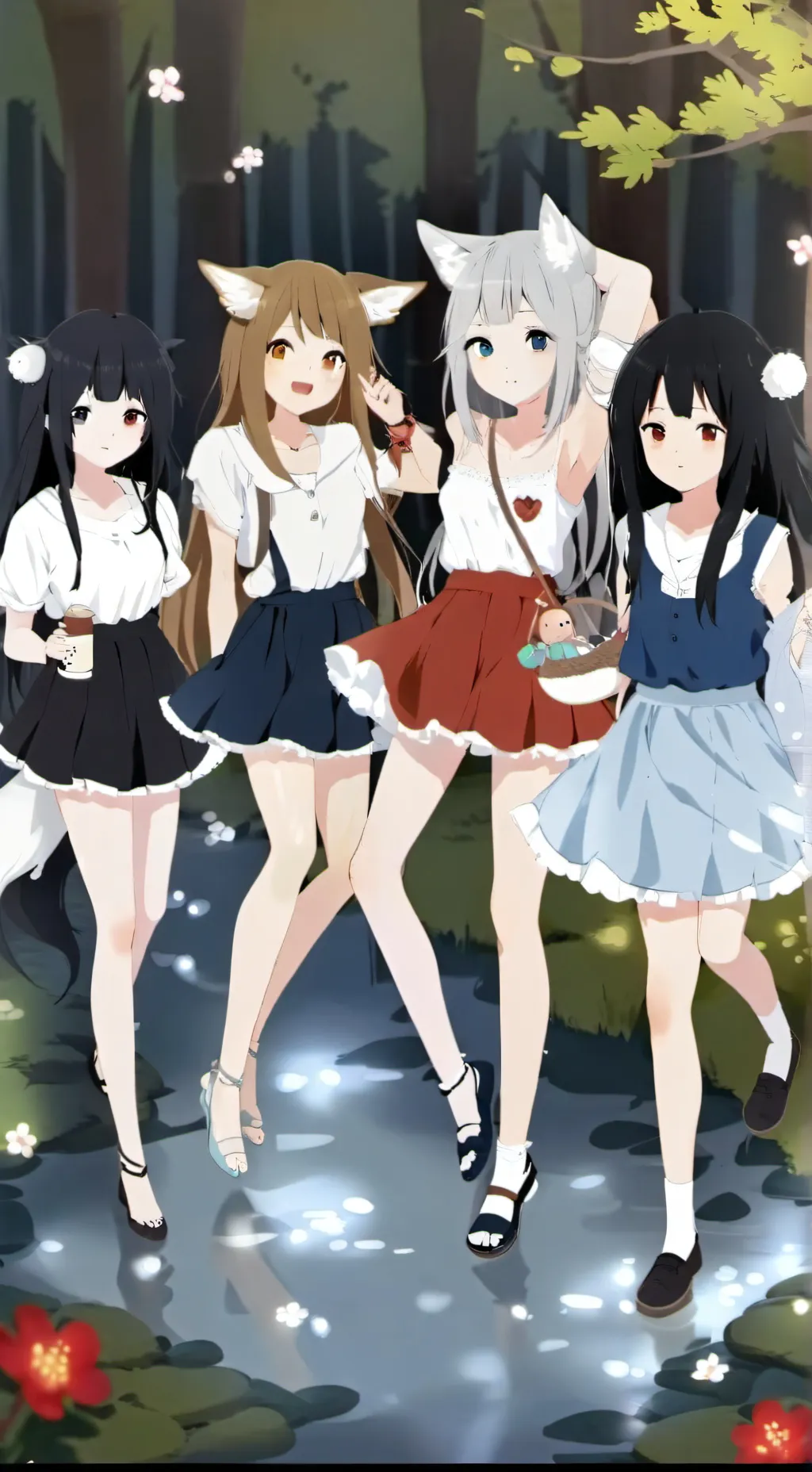 ai character: group of fox girls background