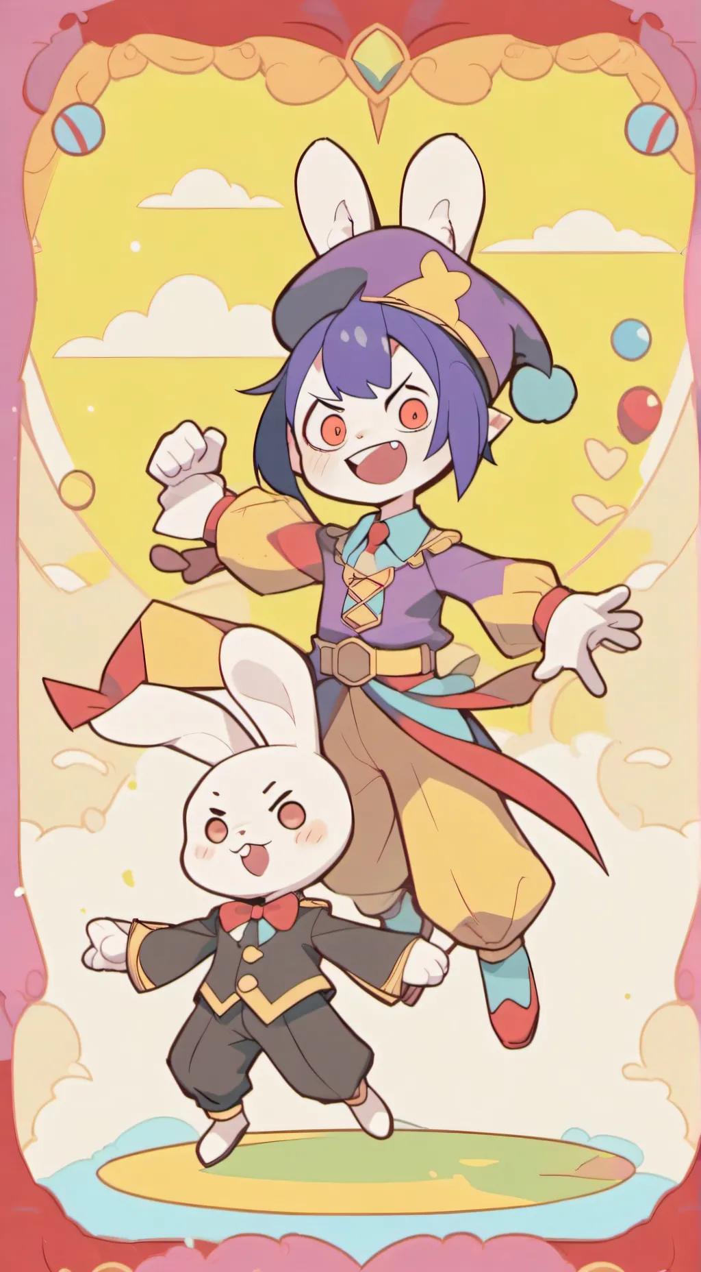 ai character: Jax y Pomni pelean background