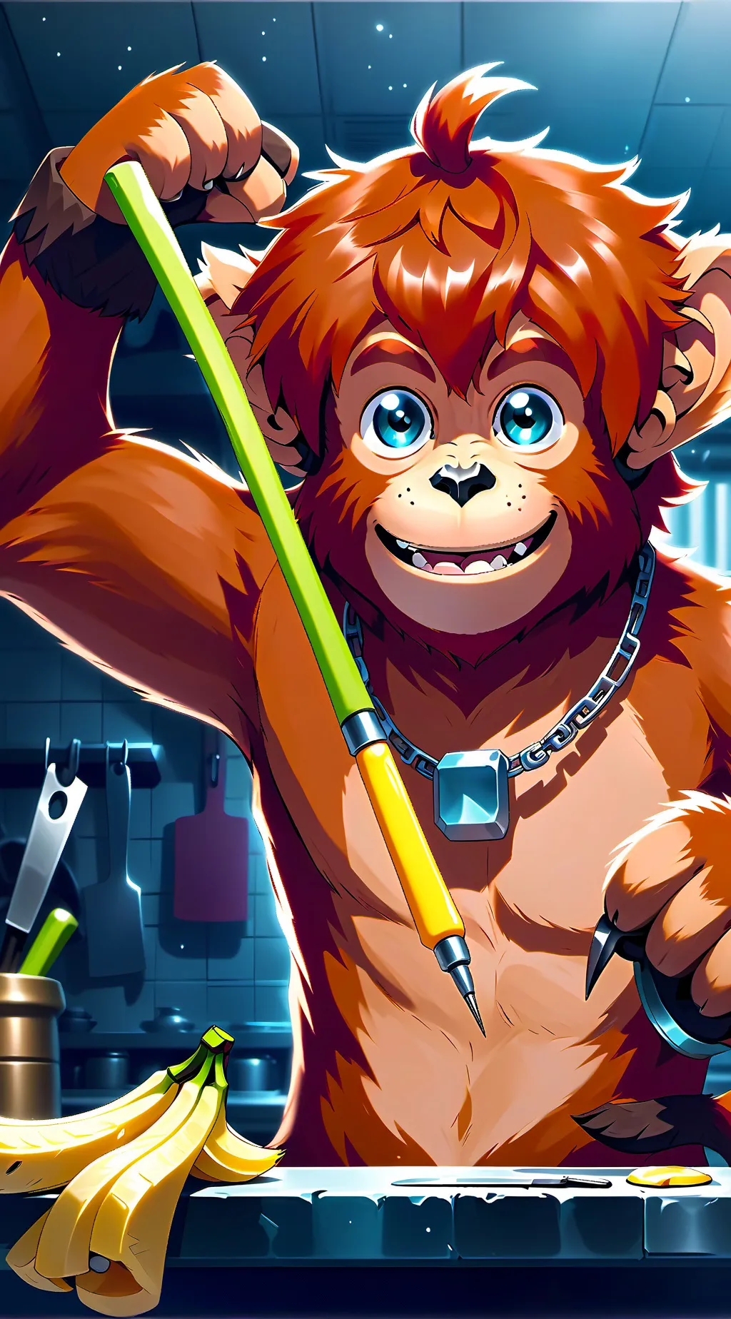 ai character: Rusty the Tool-Using Orangutan Furry background