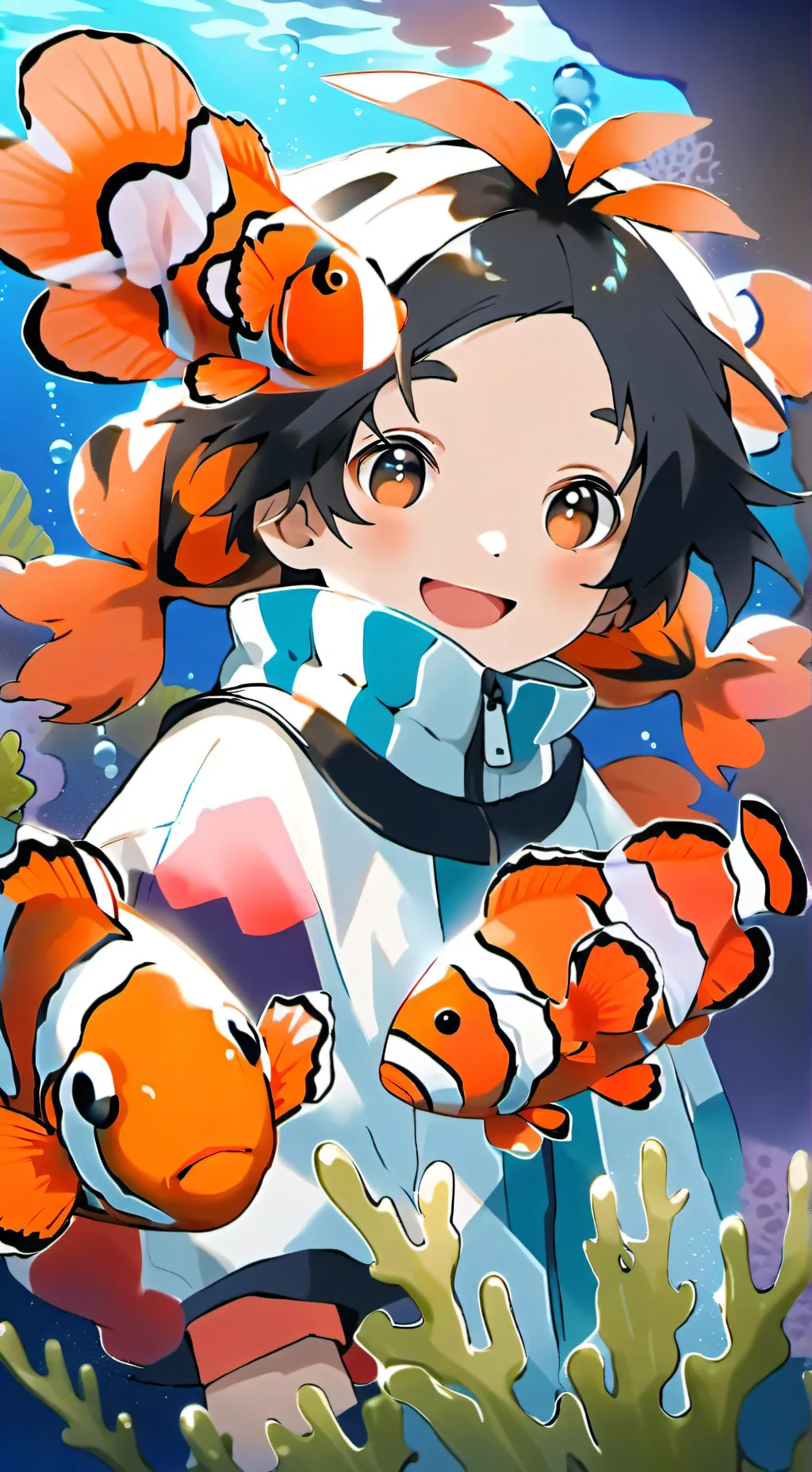 ai character: Striped Clownfish Spirit background