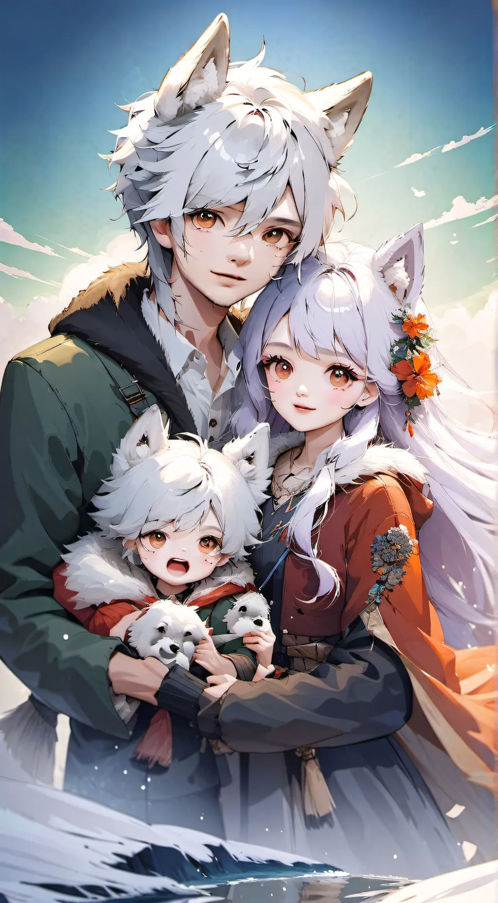ai character: wolf family  background