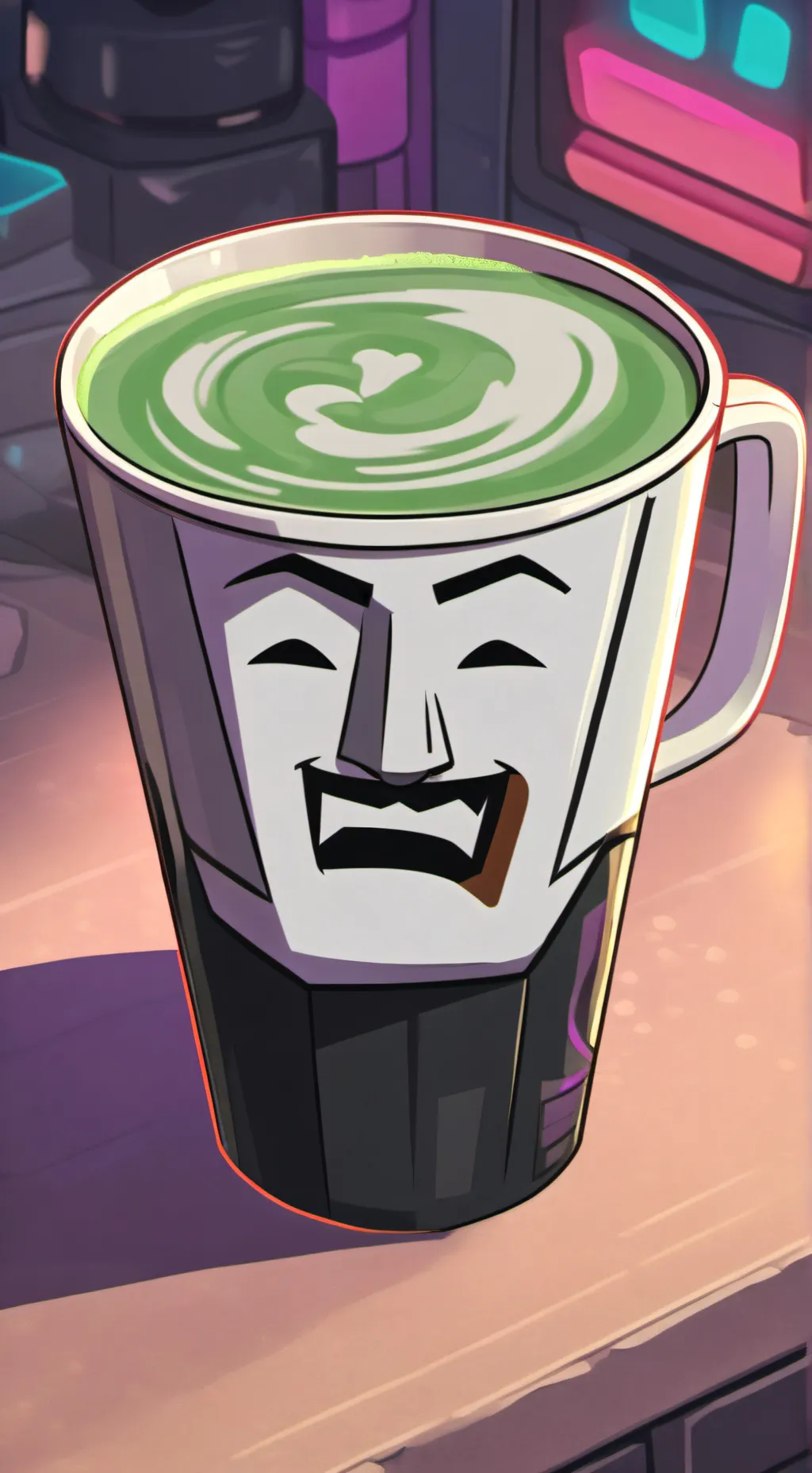 ai character: man face cup background