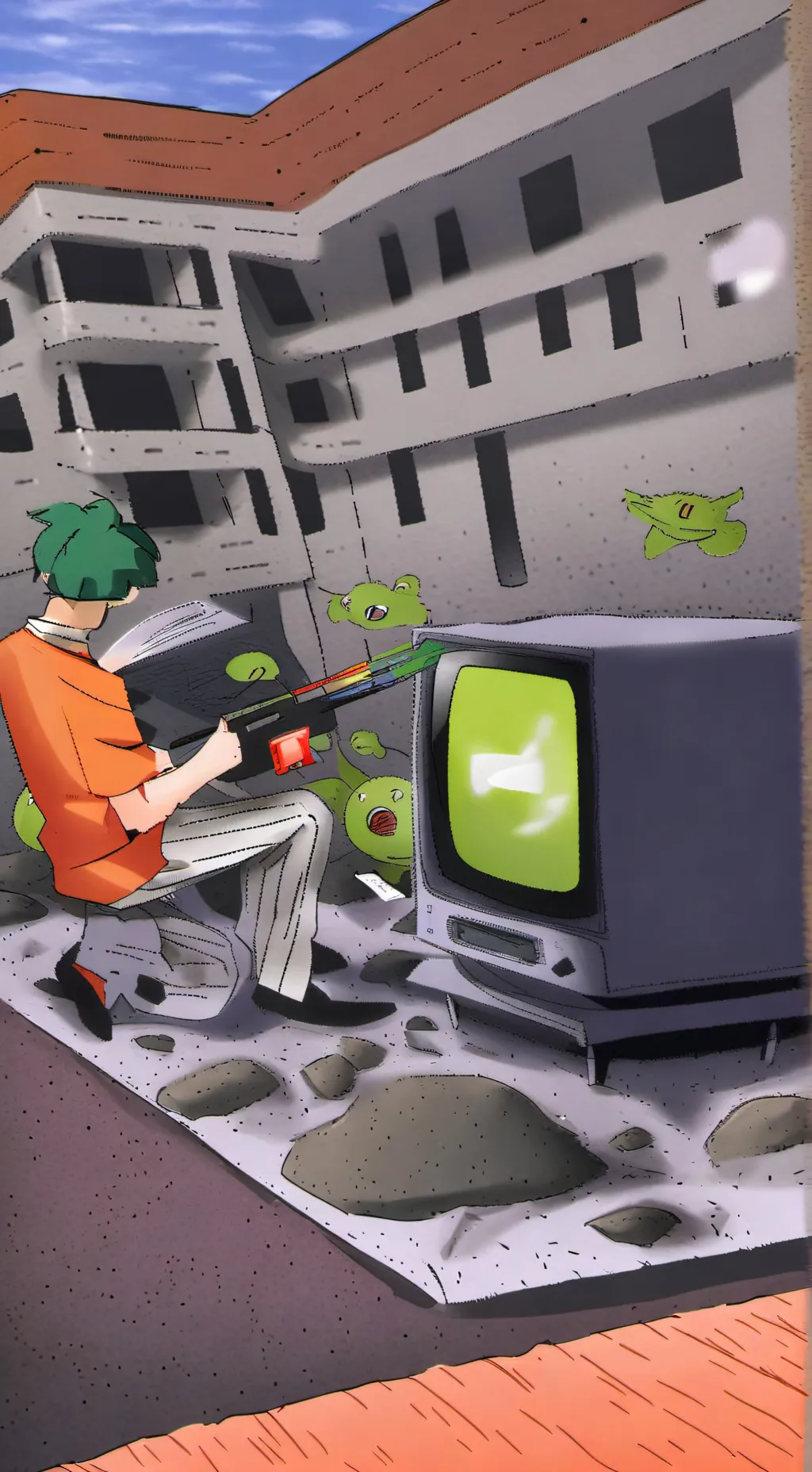 ai character: vee🙄😒💚👁👄👁 background