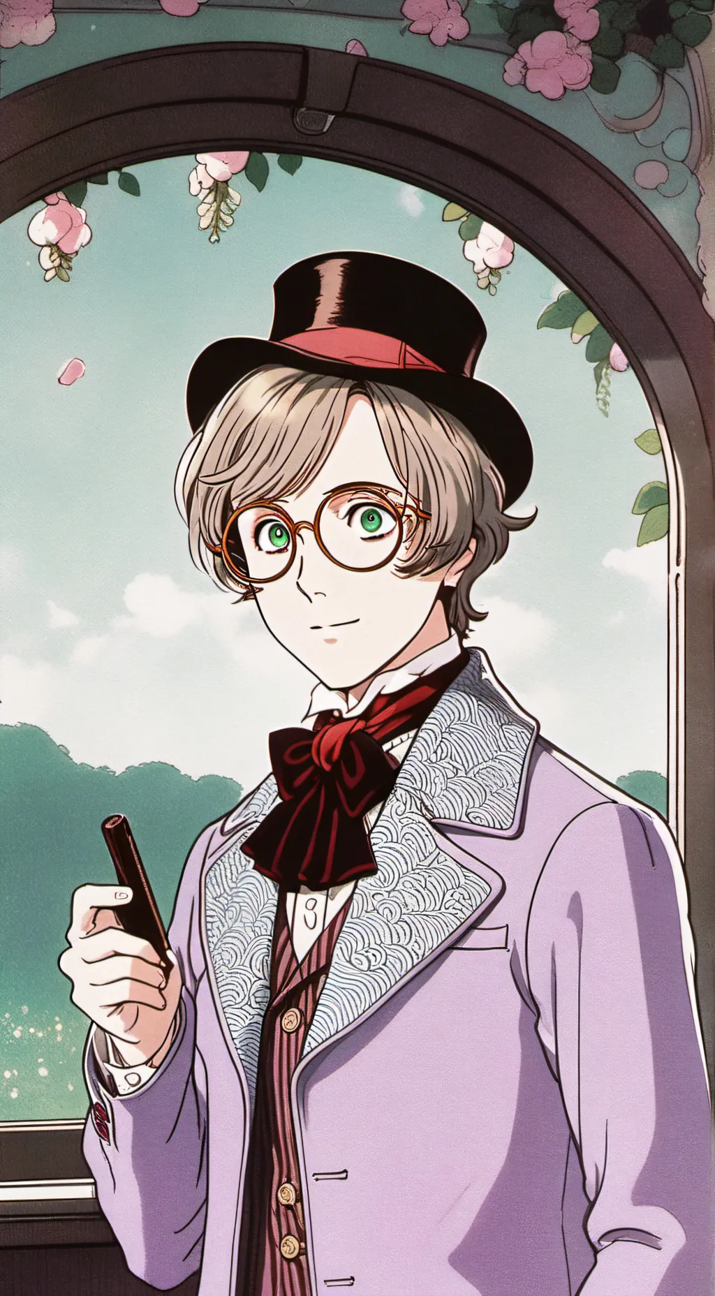 ai character: willy Wonka  background