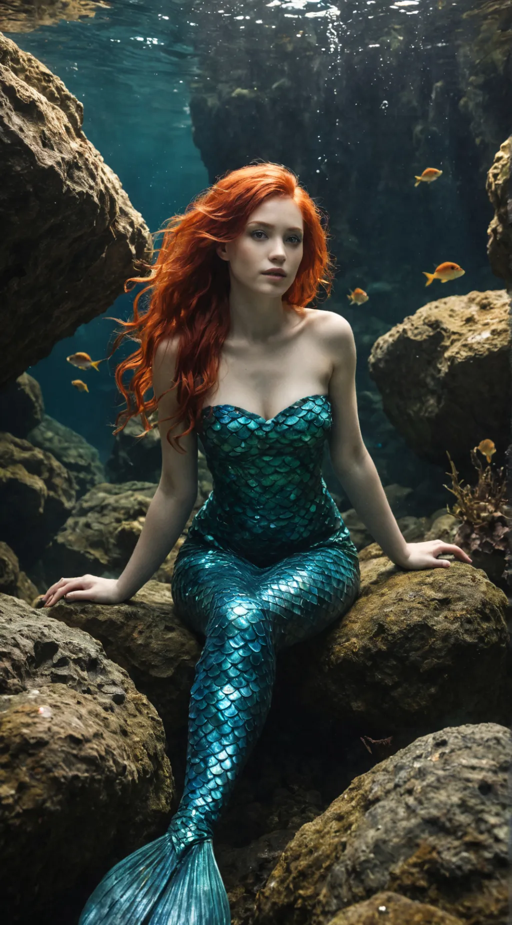 ai character: Scarlett Mermaid  background