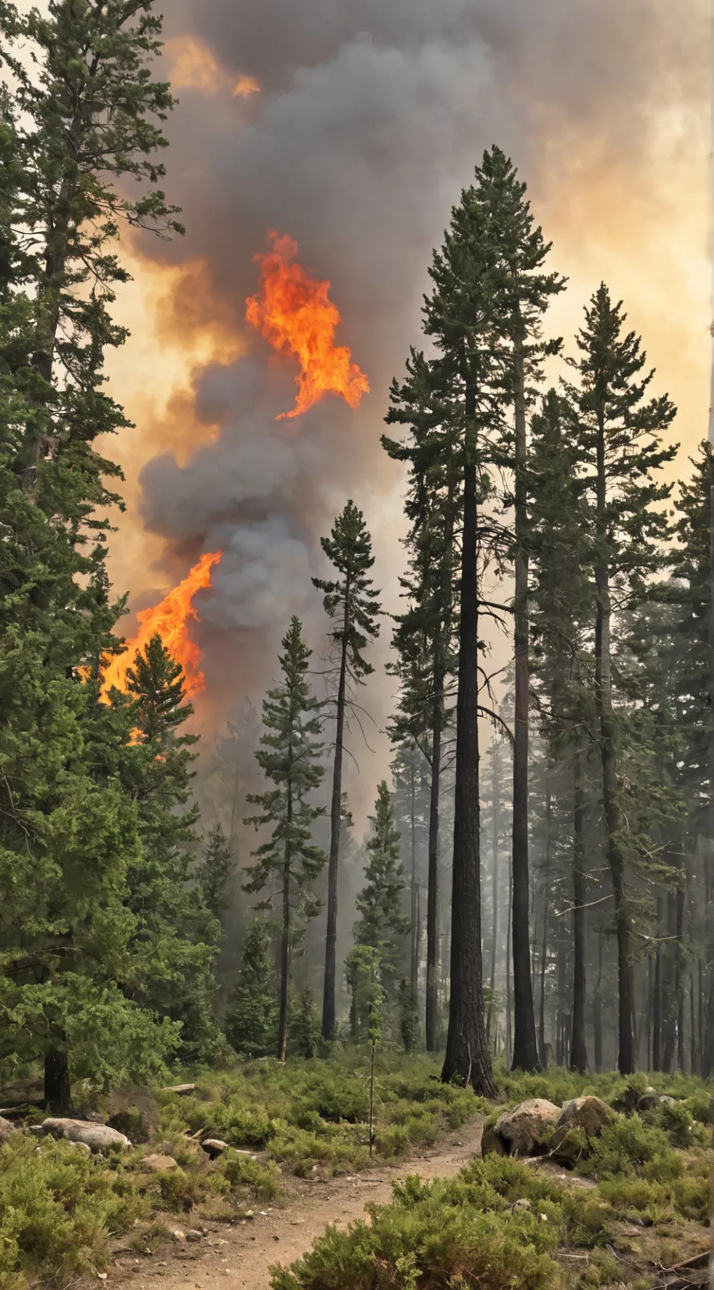 ai character: forest fire background