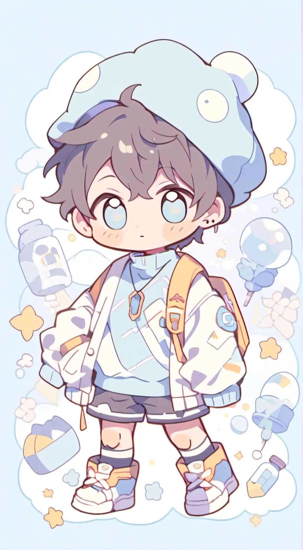 ai character: baby backpack  background