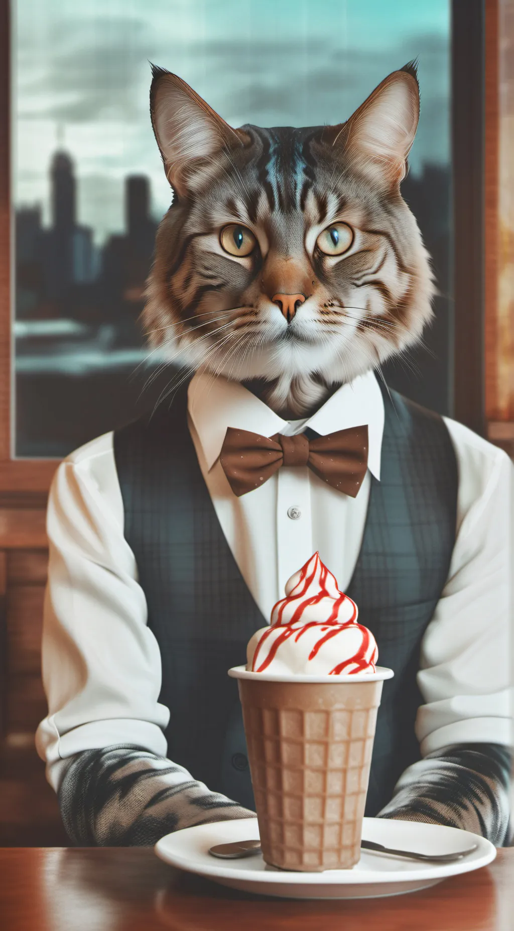 ai character: Mr cat ice cream background