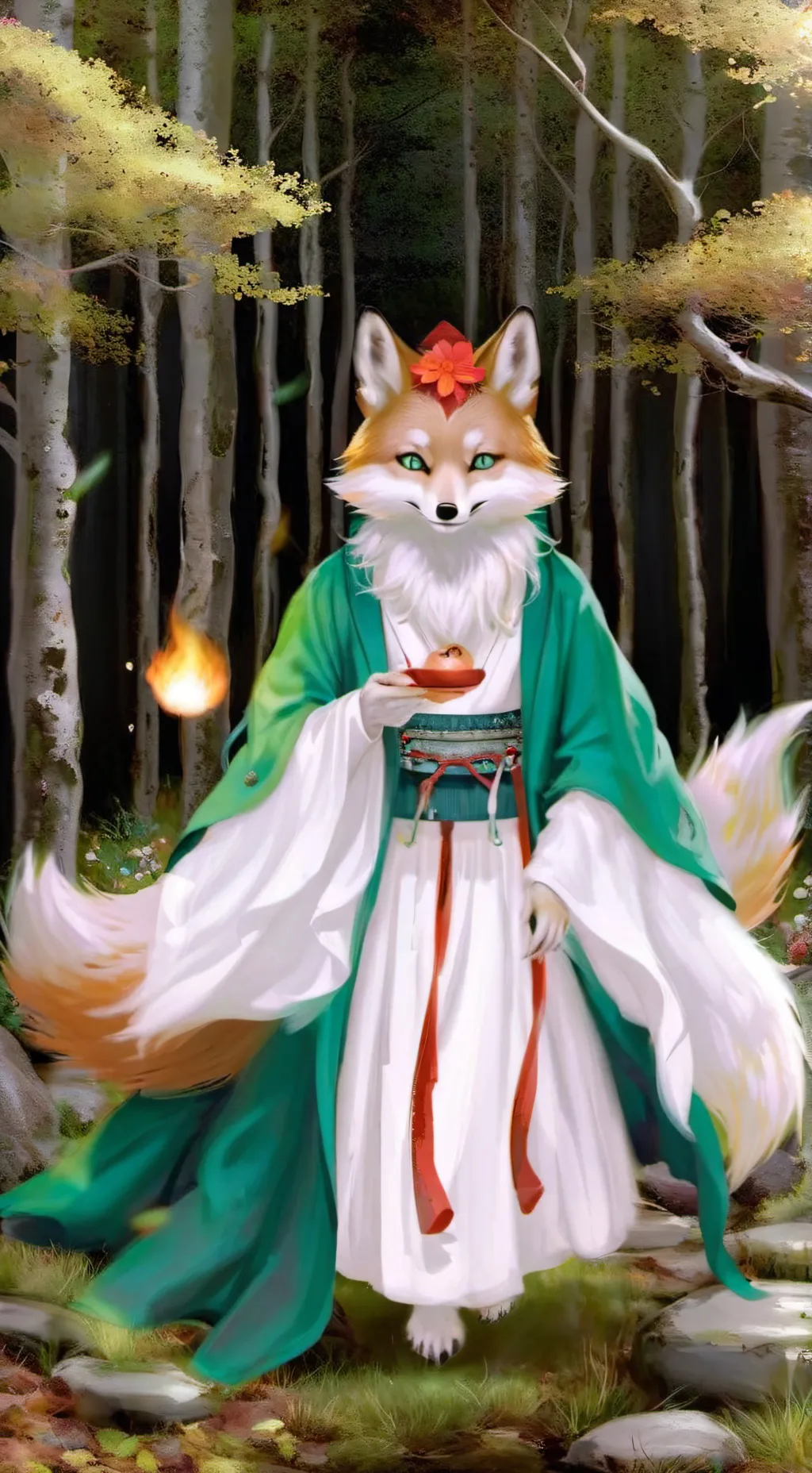 ai character: Kitsune Tanuki background