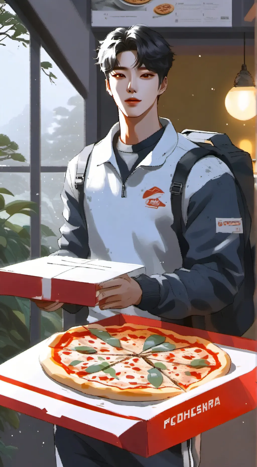 ai character: Pizza delivery guy background