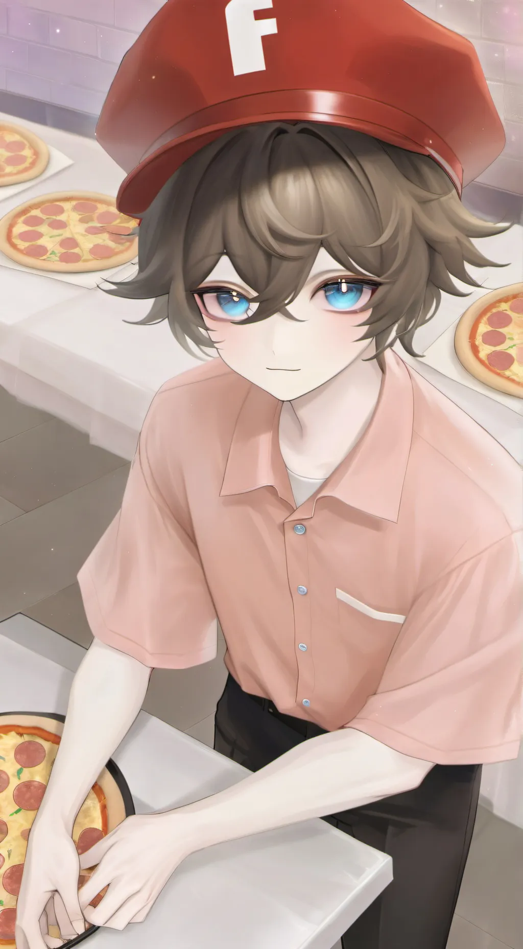 ai character: coolkid pizza  background
