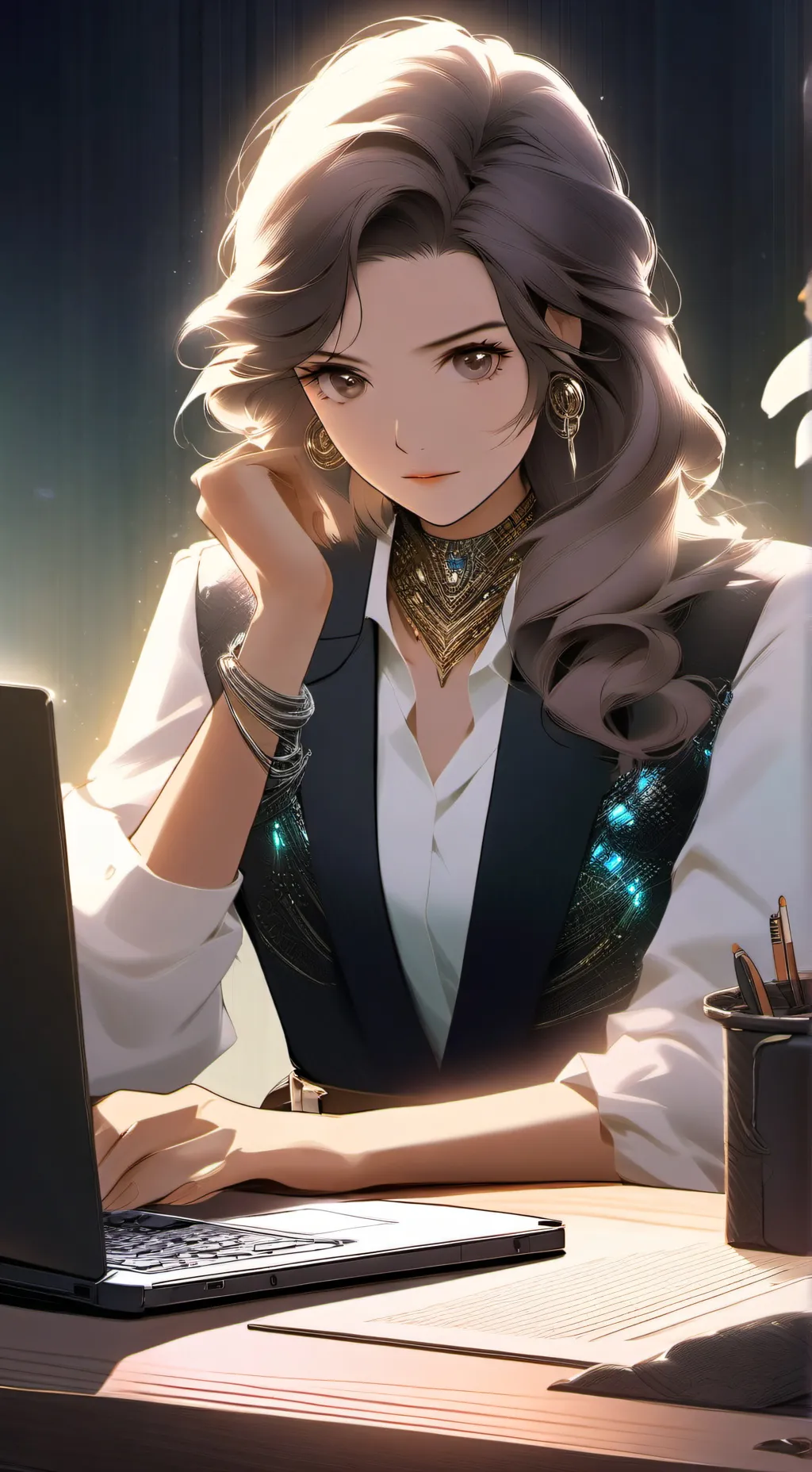 ai character: Tech Titan's Trium background