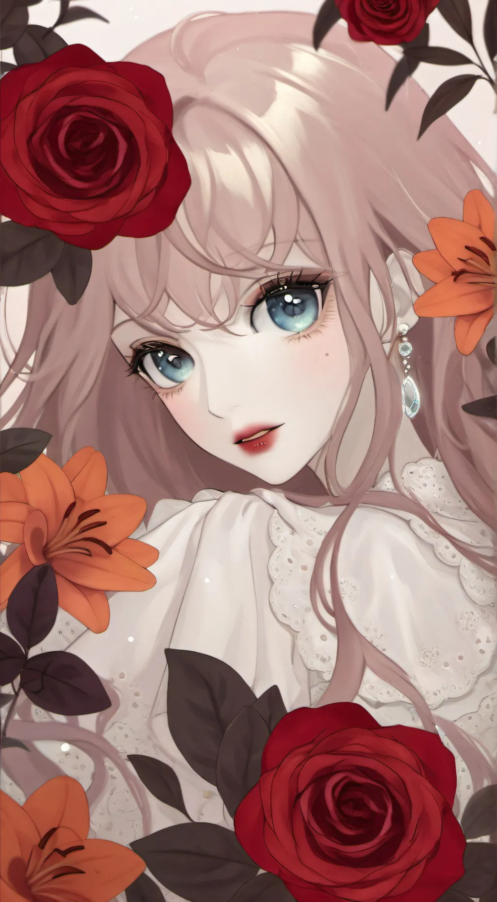 ai character: Roses and Lilies background