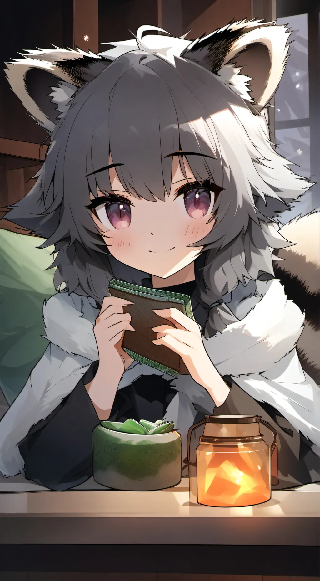 ai character: Graynook the Raccoon Girl background