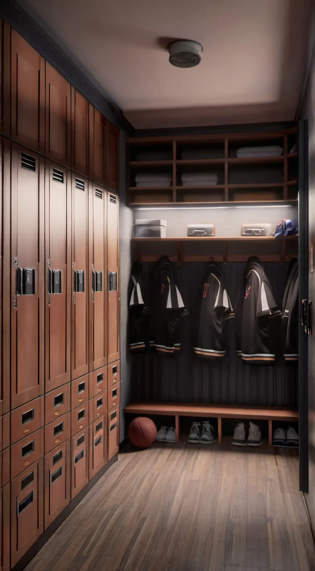 ai character: camera locker room background