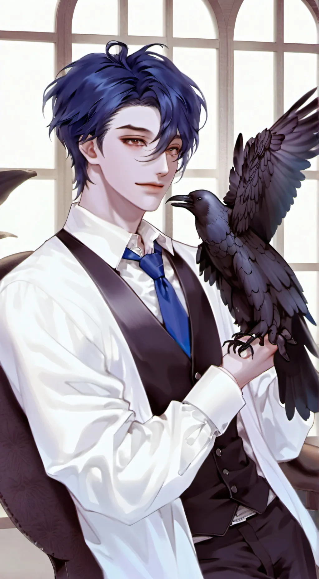 ai character: Whiskers the Raven Spirit background