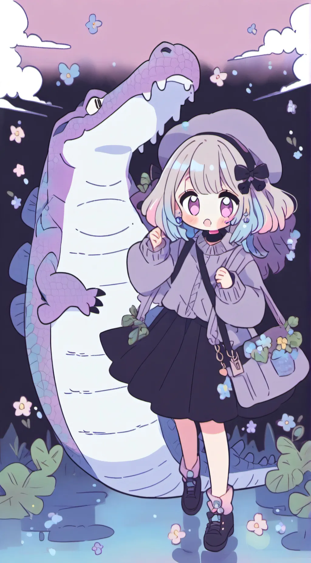 ai character: Allie and her croc background