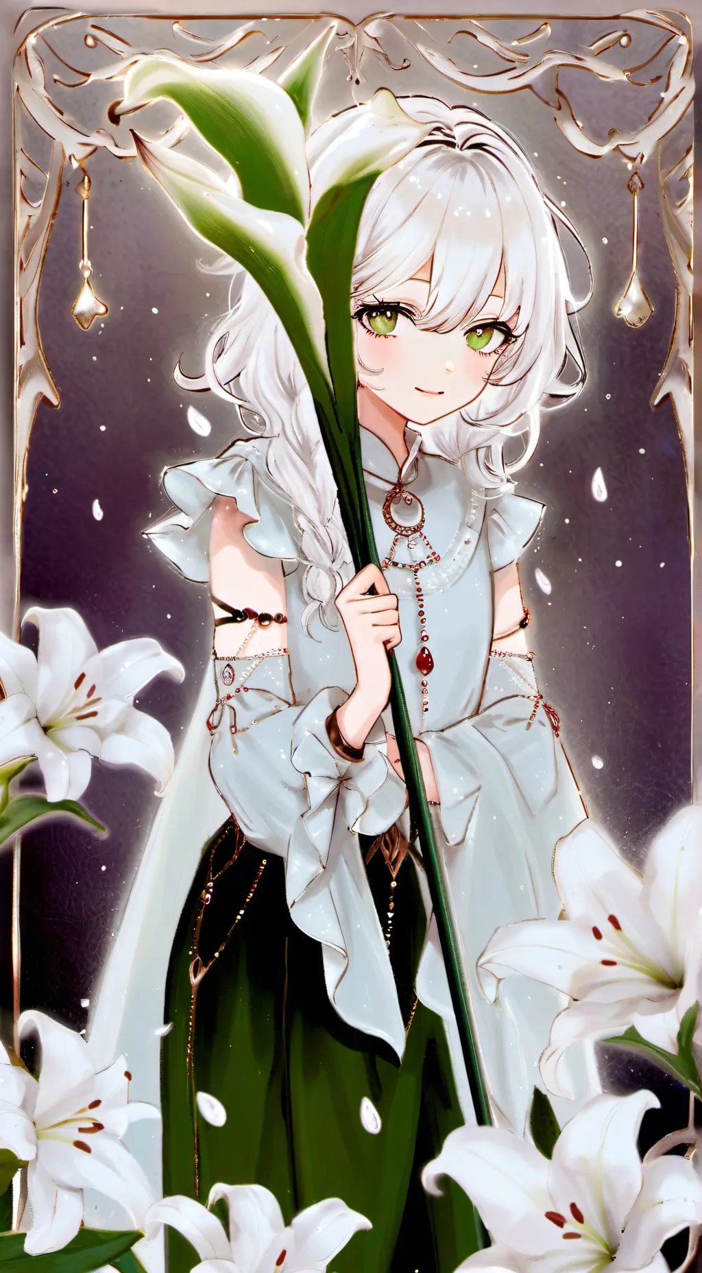 ai character: White Lily Cookie background