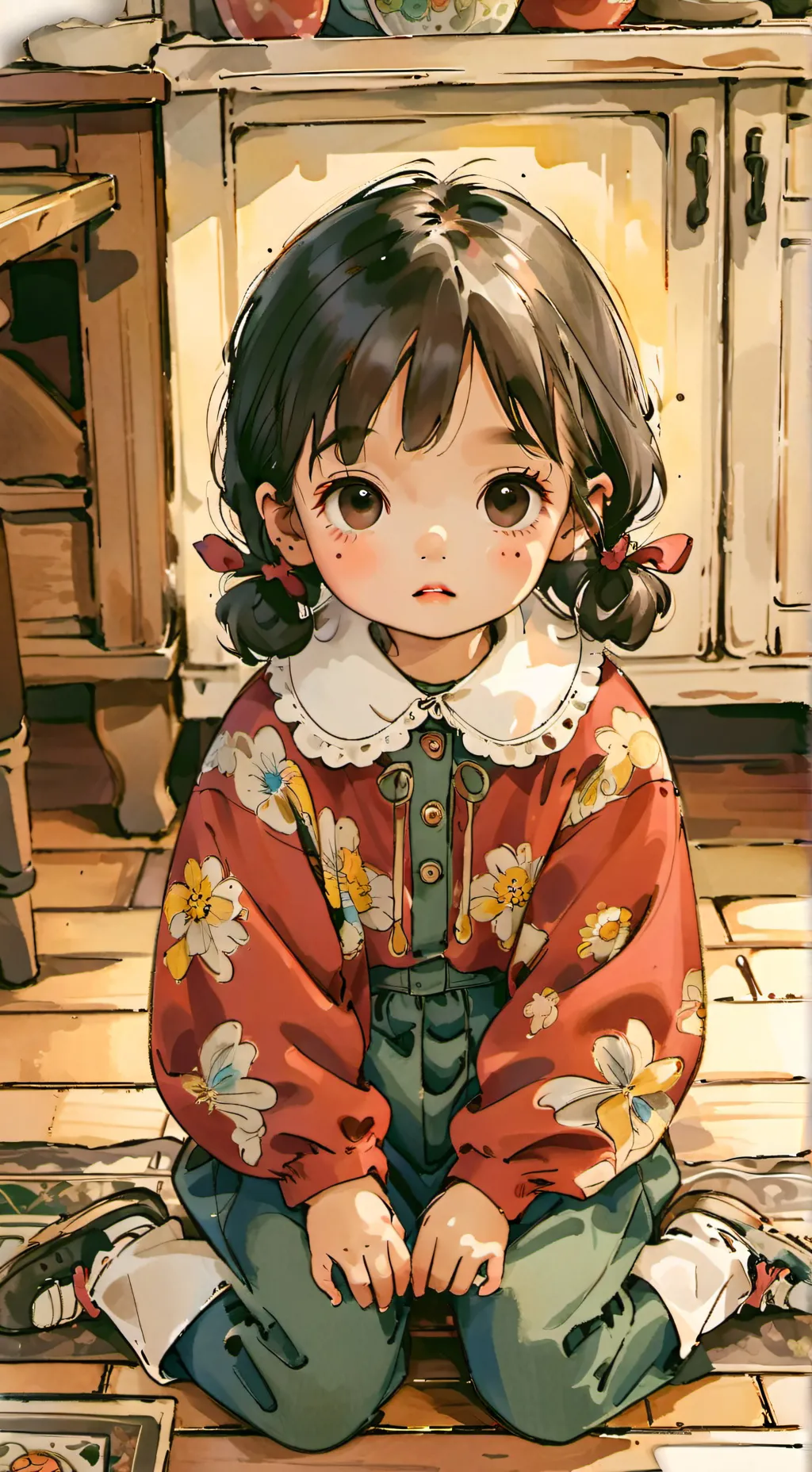 ai character: girl in the attic background