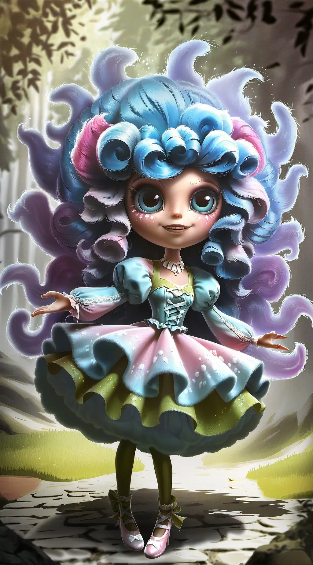 ai character: Cally candy cotton background