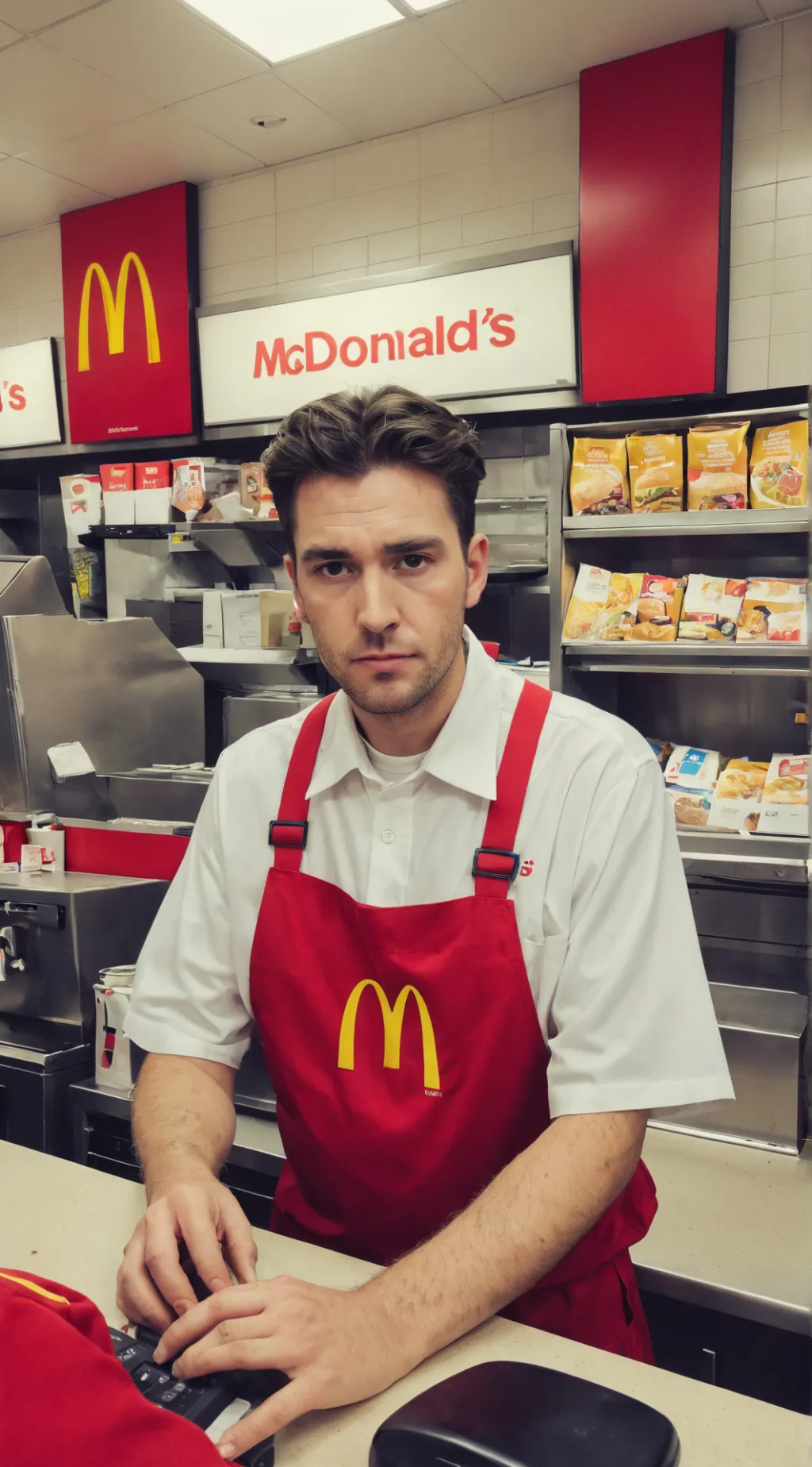 ai character:  McDonald's worker background