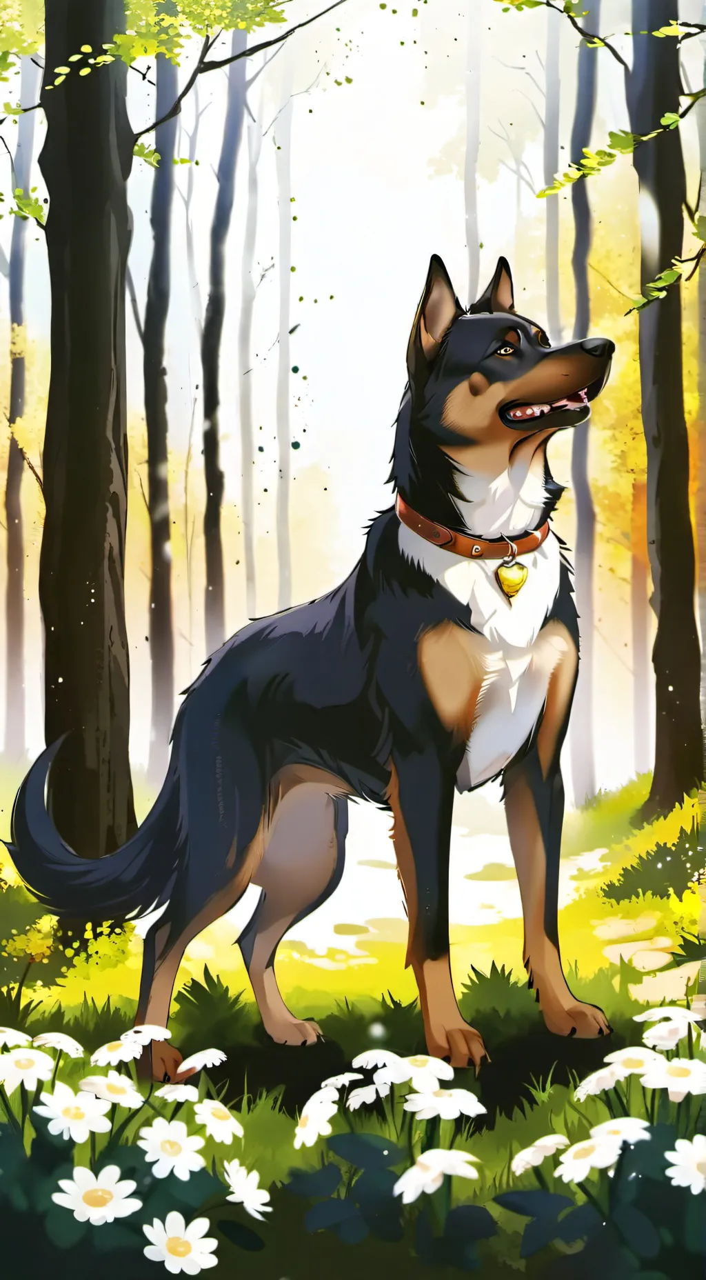 ai character: dog in the forrest background