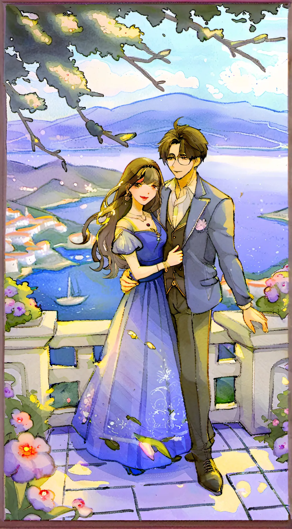 ai character: Pareja feliz  background