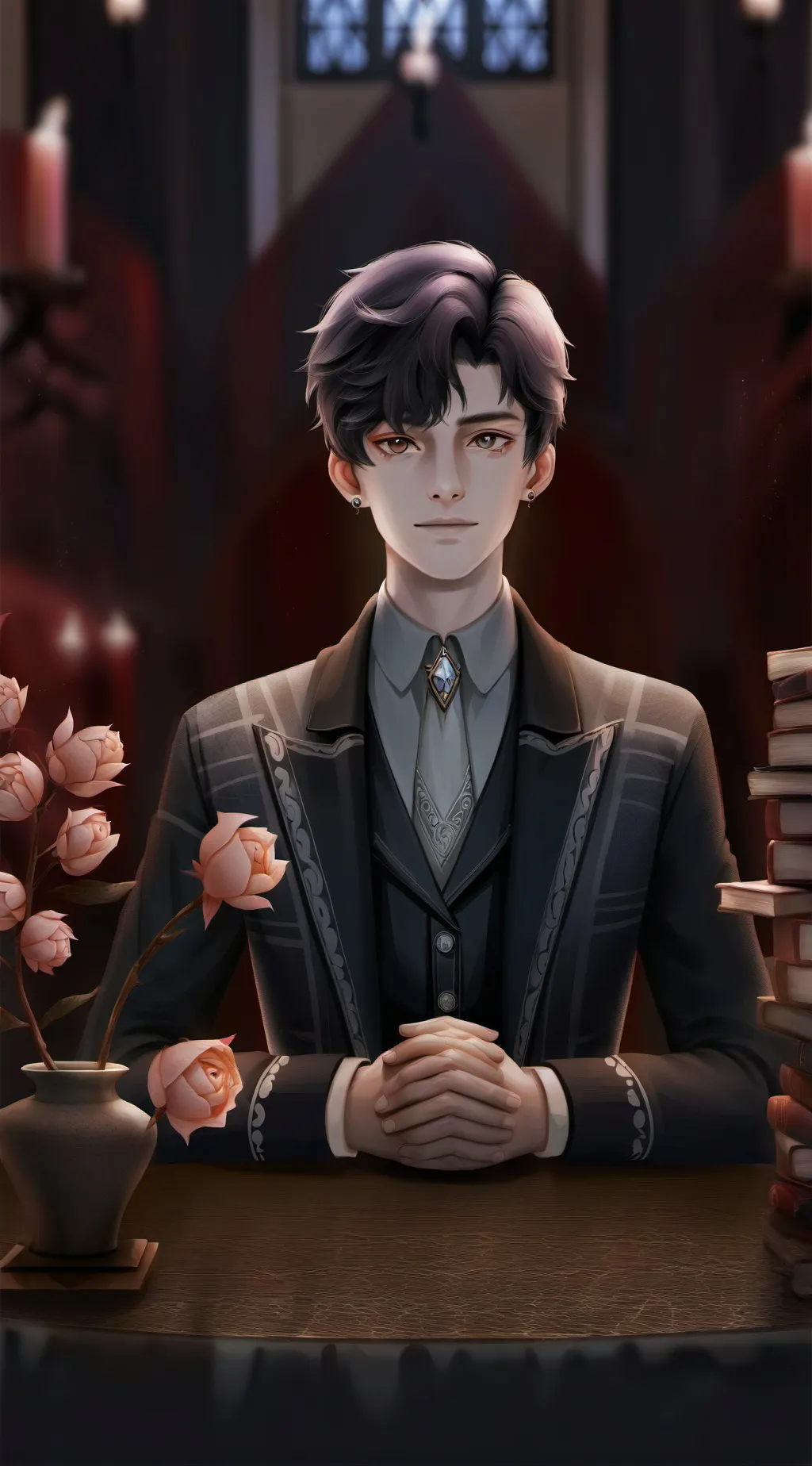 ai character: Ellias Lavender background