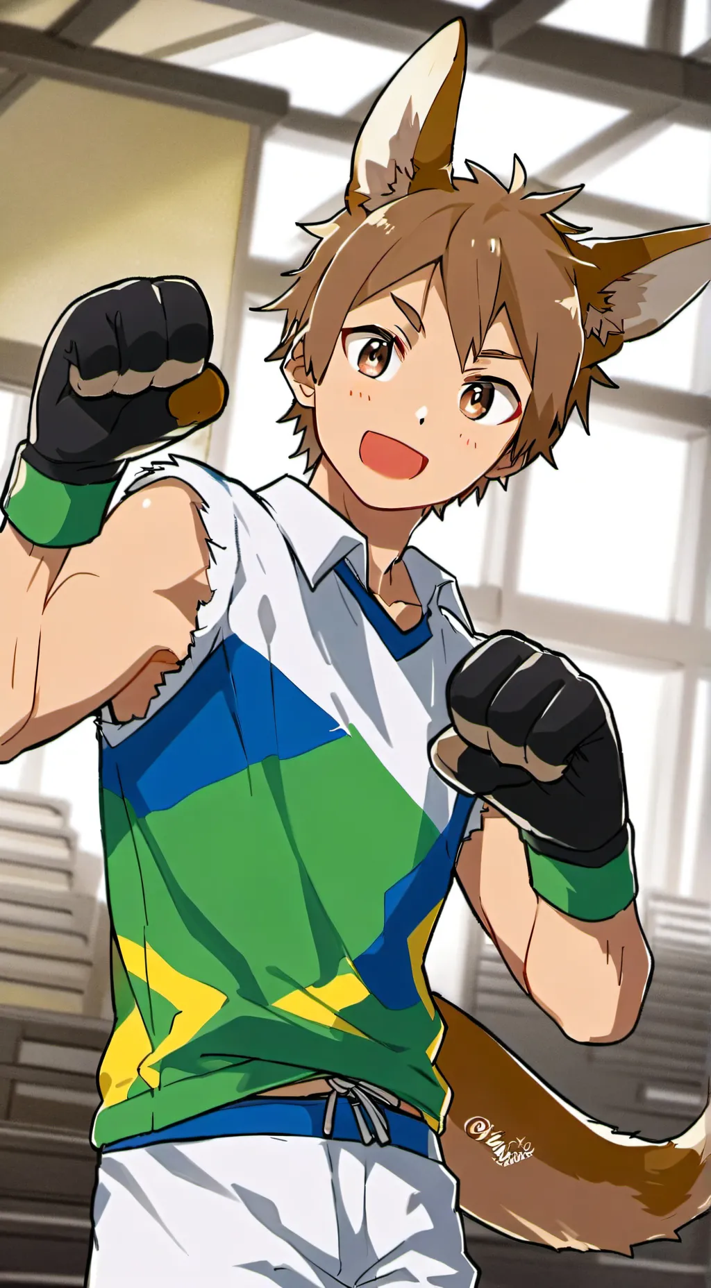 ai character: Punchy the Tan Kangaroo Furry background