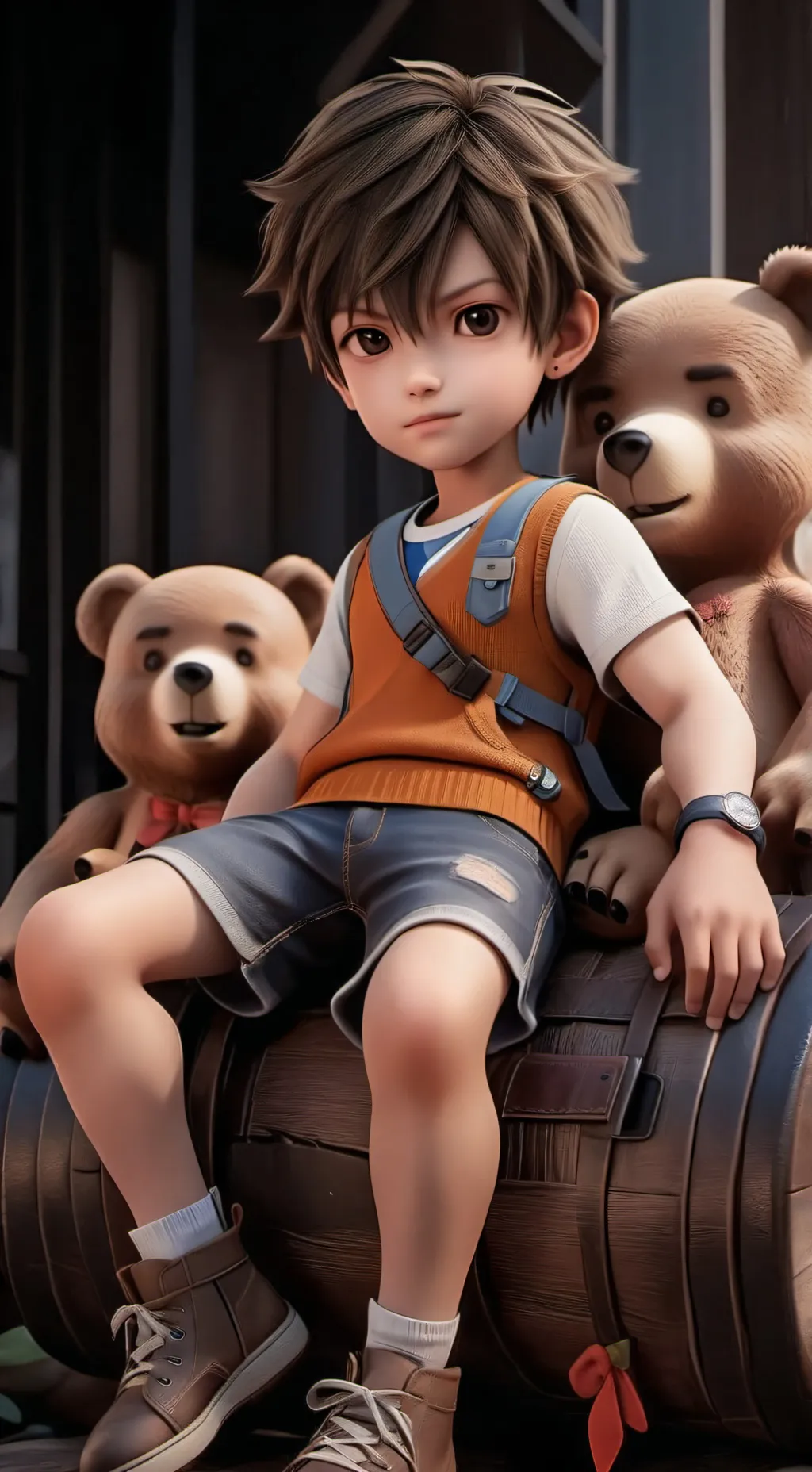 ai character: Boy with bear background