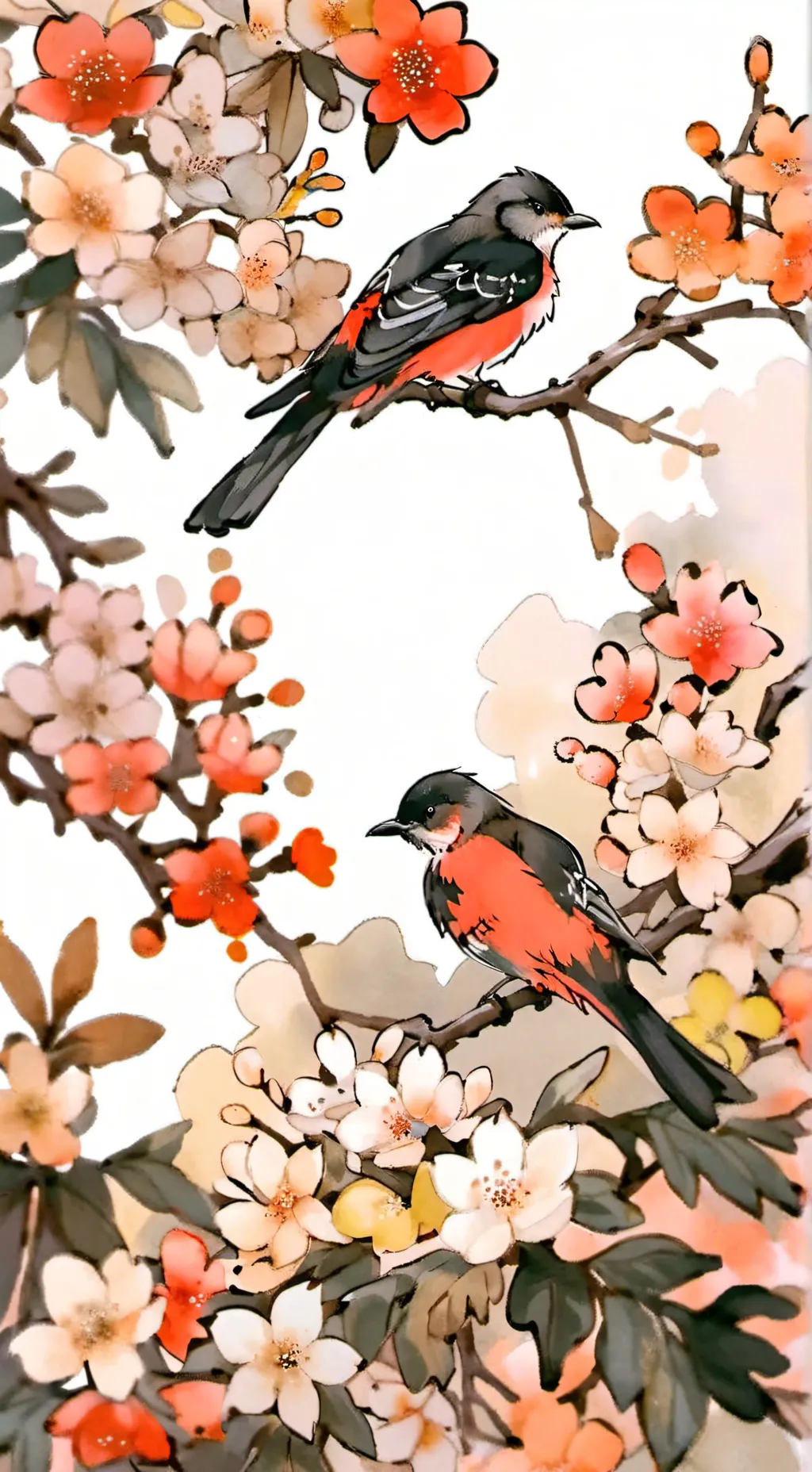 ai character: two birds on wire background